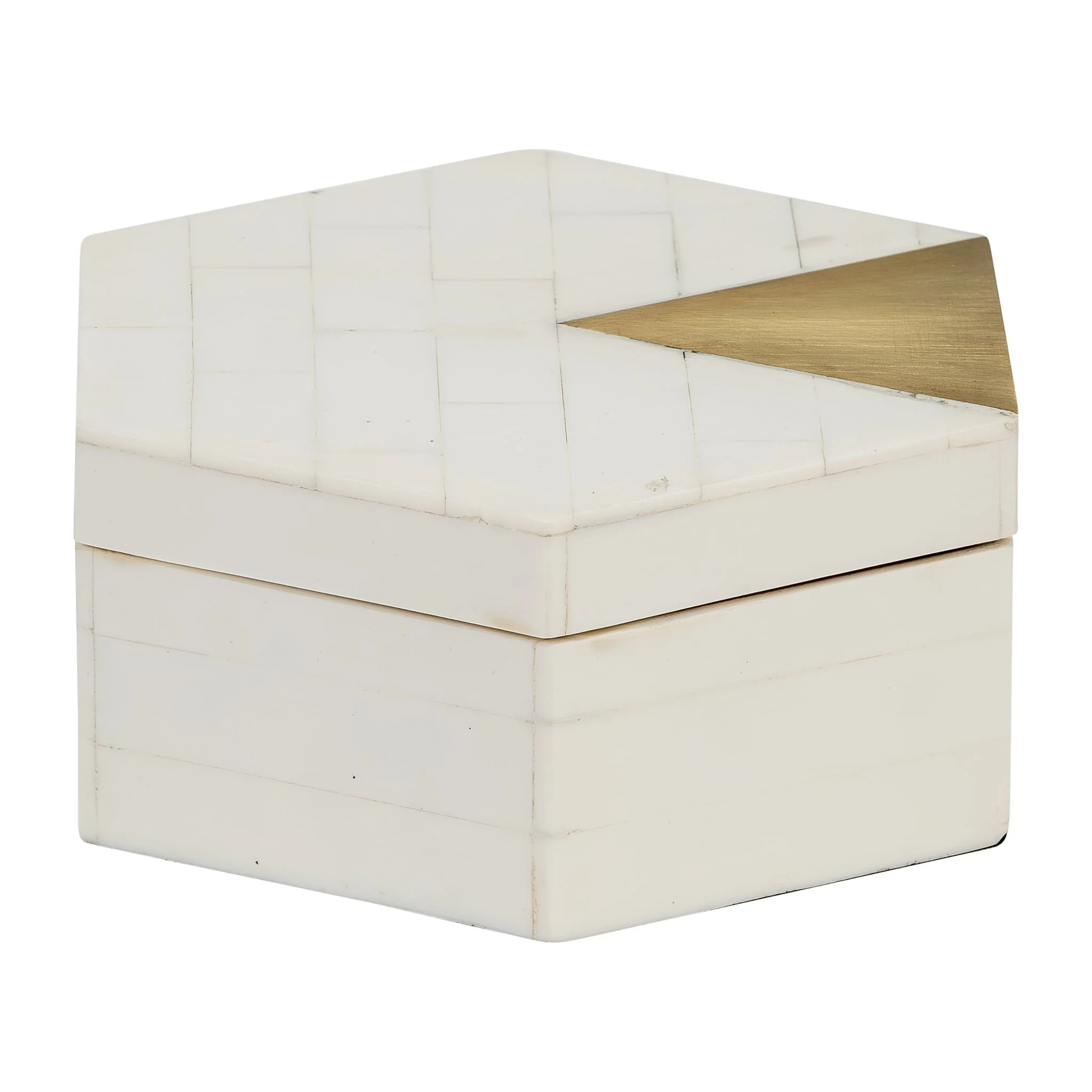Resin, S/2 5/7" Hxgon Boxes W/brass Inlay, Wht/gld - Image 6