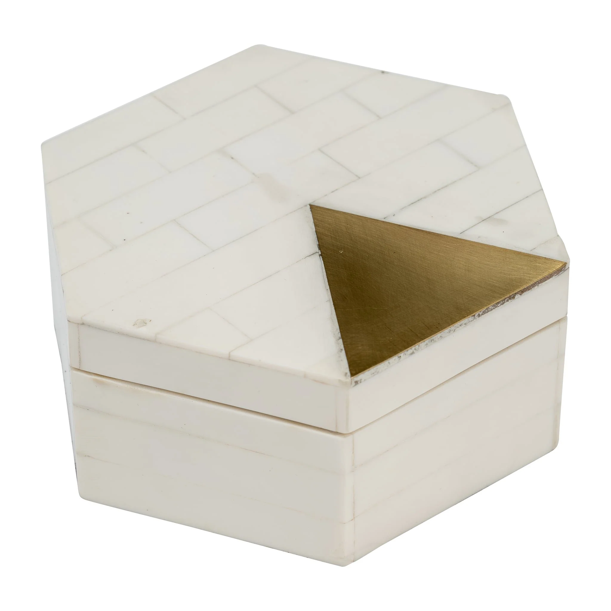 Resin, S/2 5/7" Hxgon Boxes W/brass Inlay, Wht/gld - Image 8