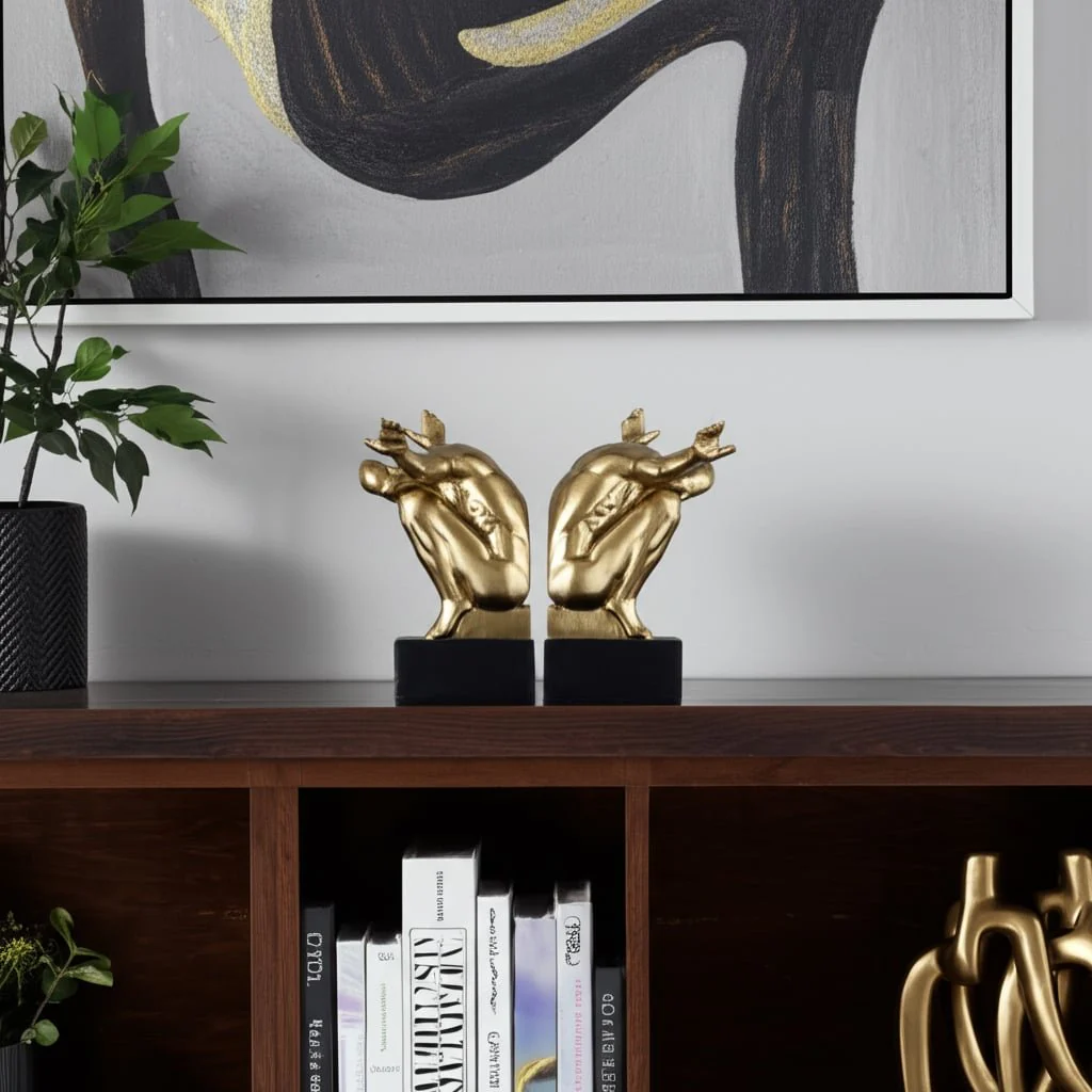 Resin, S/2, 6''h,  Man Sculpture Bookend, Gold - Image 8