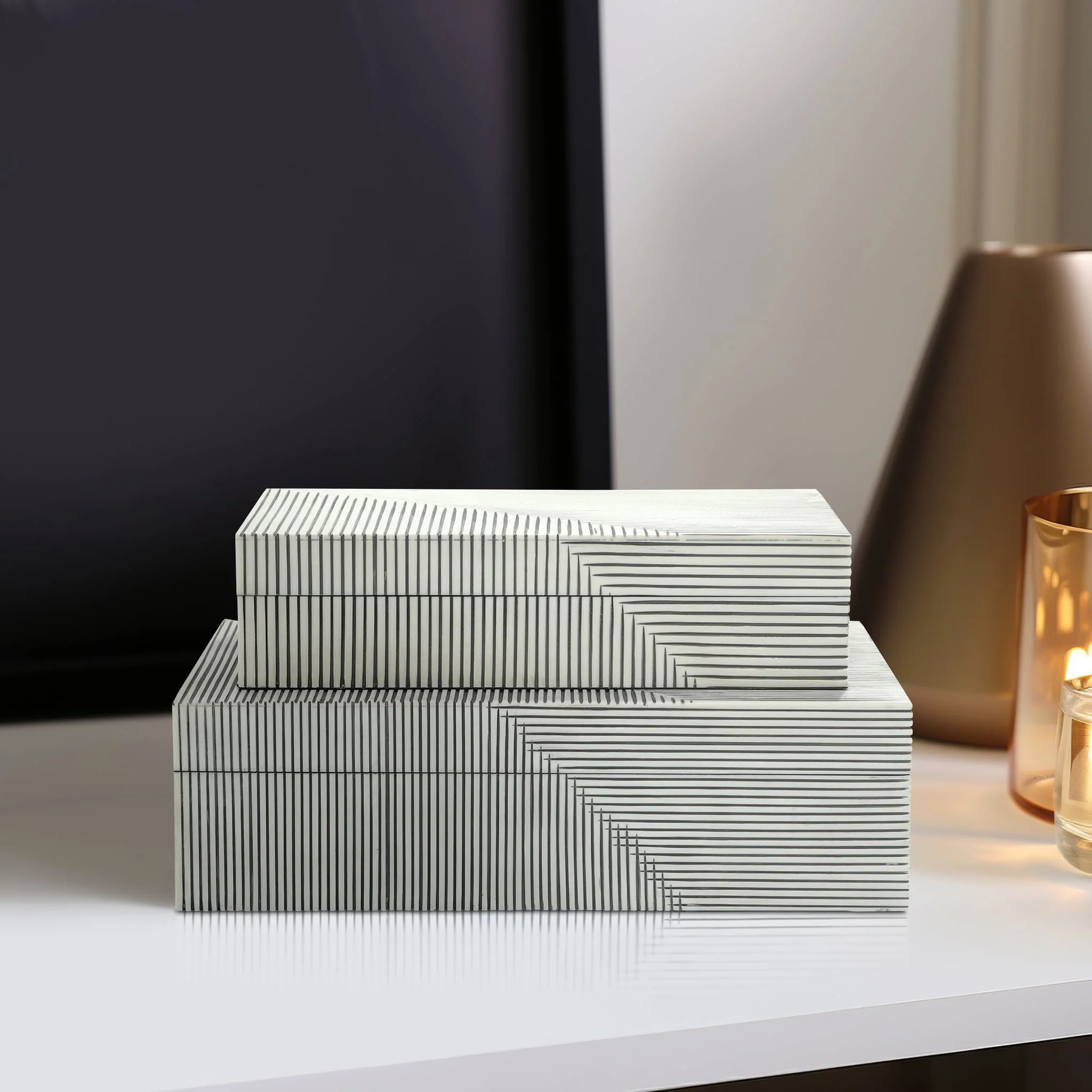 Resin S/2 Ridged Boxes, White - Image 9