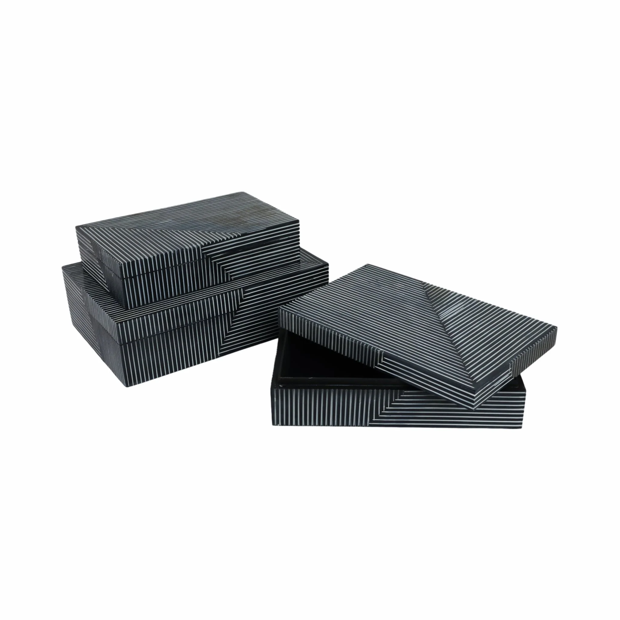 Resin, S/3 10/11/12" Pinstripe Boxes, Navy - Image 2