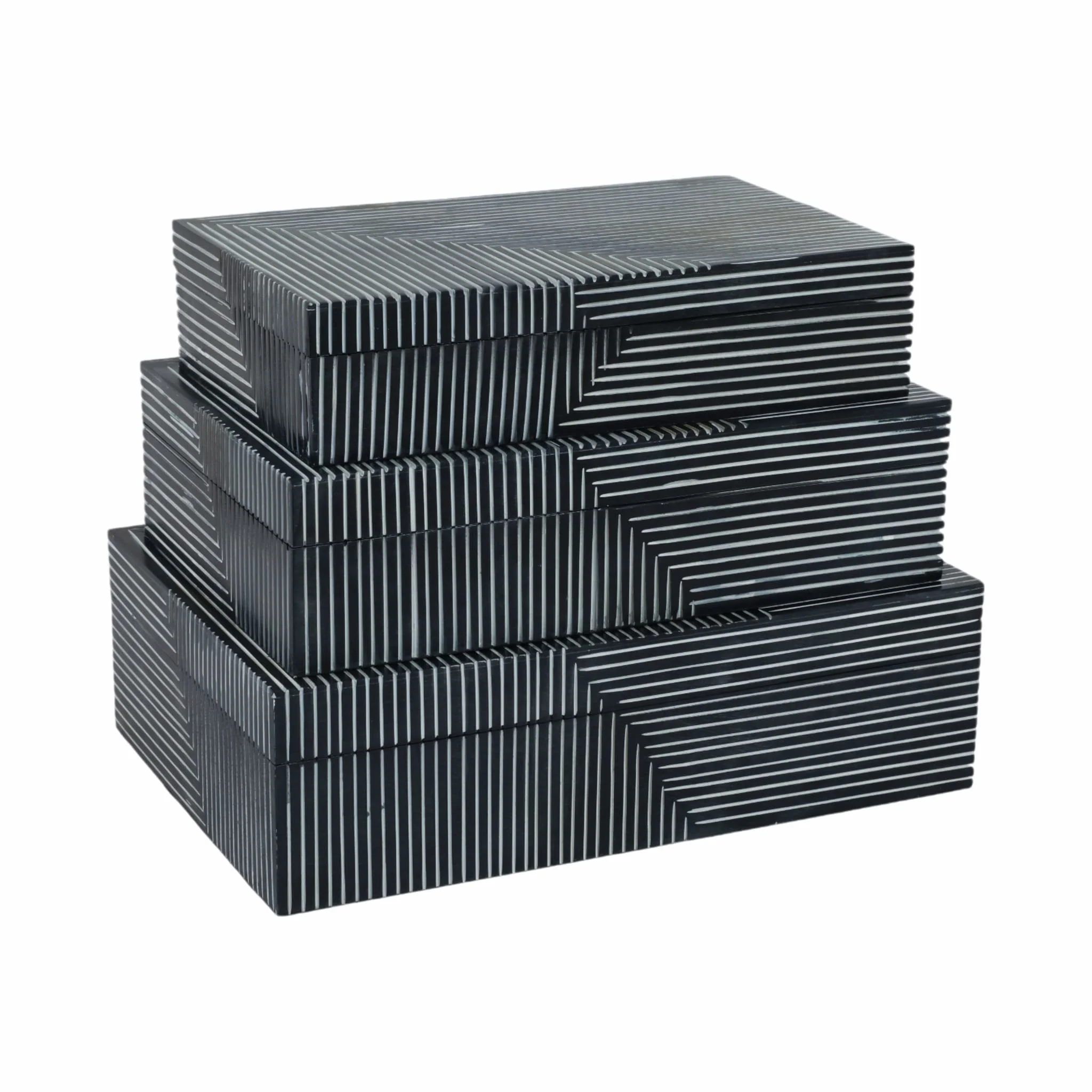 Resin, S/3 10/11/12" Pinstripe Boxes, Navy - Image 5