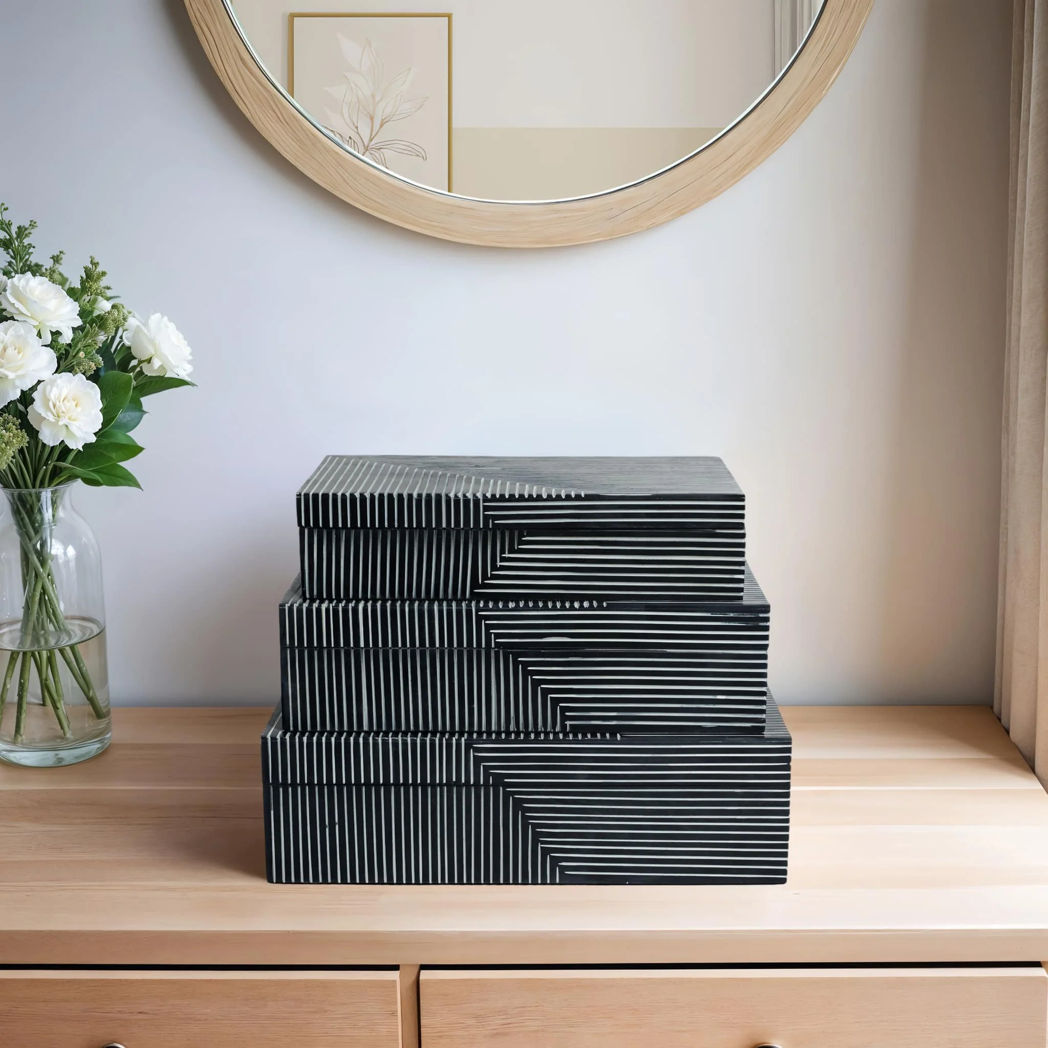 Resin, S/3 10/11/12" Pinstripe Boxes, Navy - Image 8