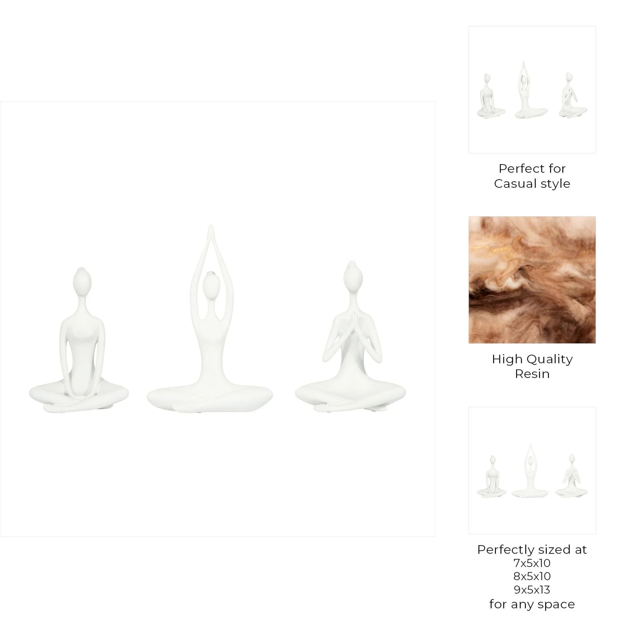Resin, S/3 10"h Yoga Ladies, Wht - Image 9