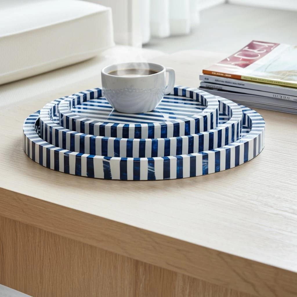 Resin, S/3 12/14/16" Round Trays Blue - Image 11