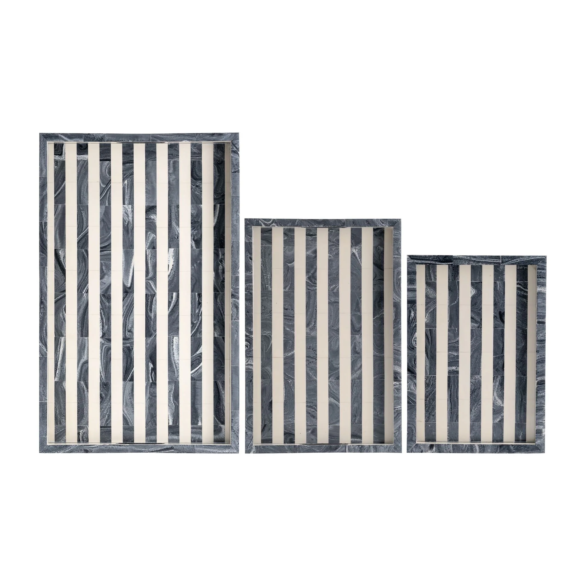Resin, S/3 13/18/24" Stripe Lines Trays, Bl