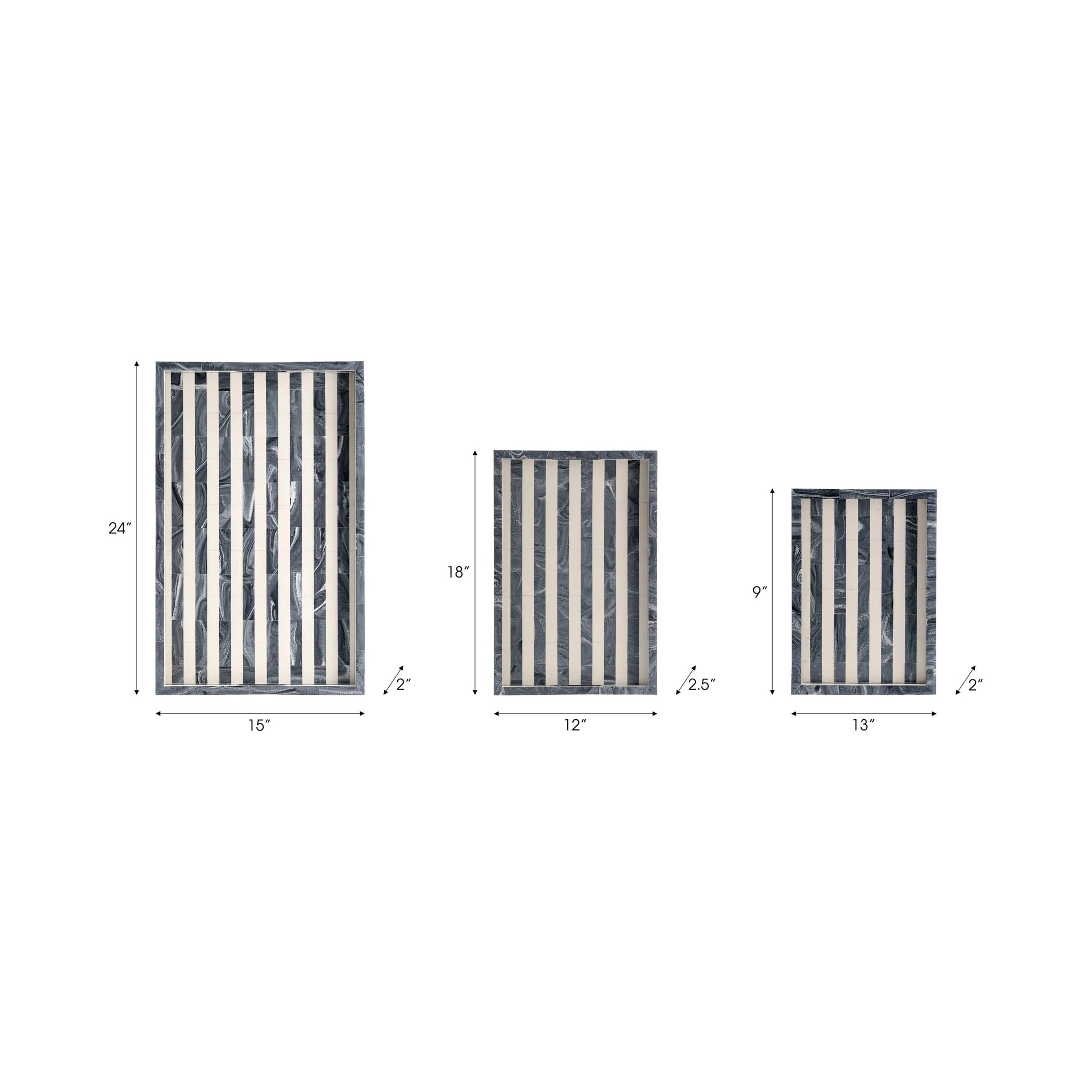 Resin, S/3 13/18/24" Stripe Lines Trays, Bl - Image 9