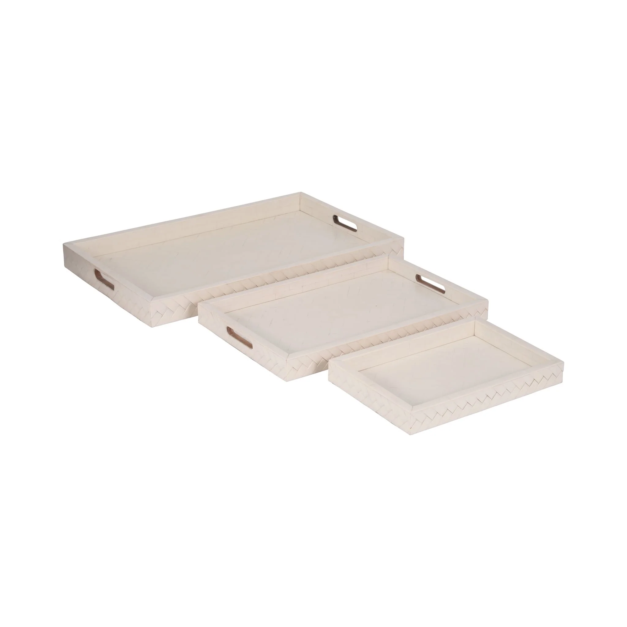 Resin, S/3 13/18/24 Woven Trays, Ivory - Image 2