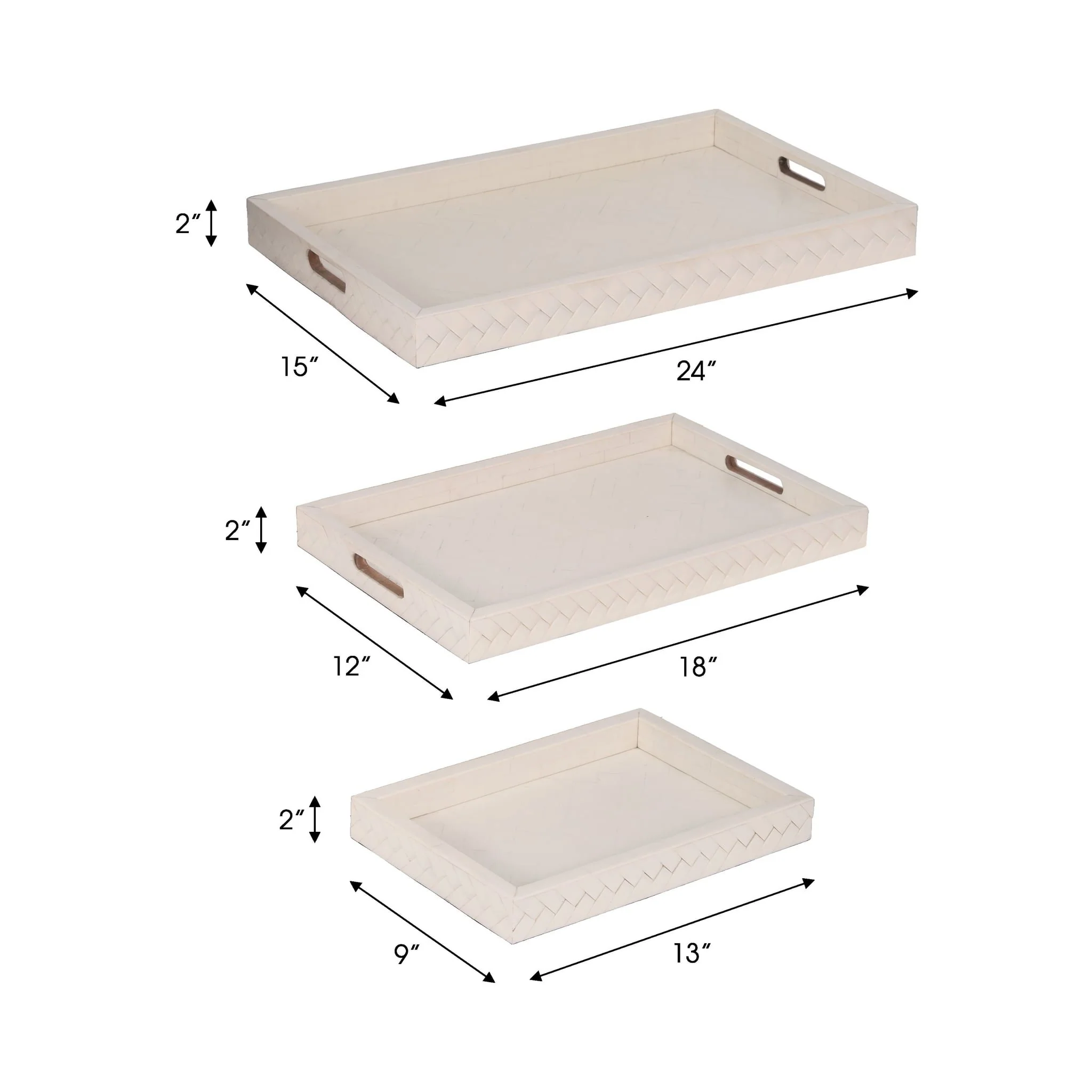 Resin, S/3 13/18/24 Woven Trays, Ivory - Image 8