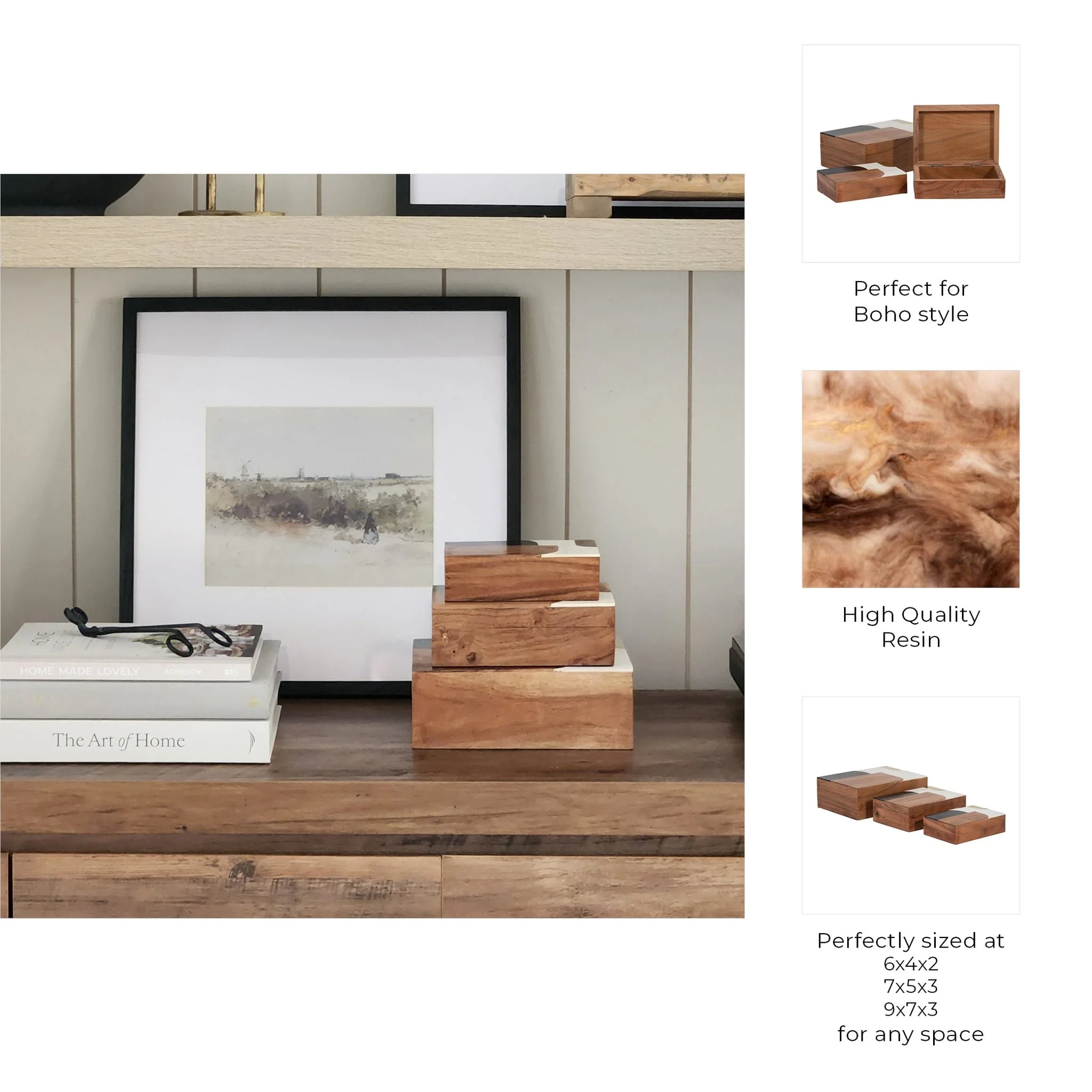 Resin, S/3 6/7/9" Mid-century Boxes, Multi - Image 9