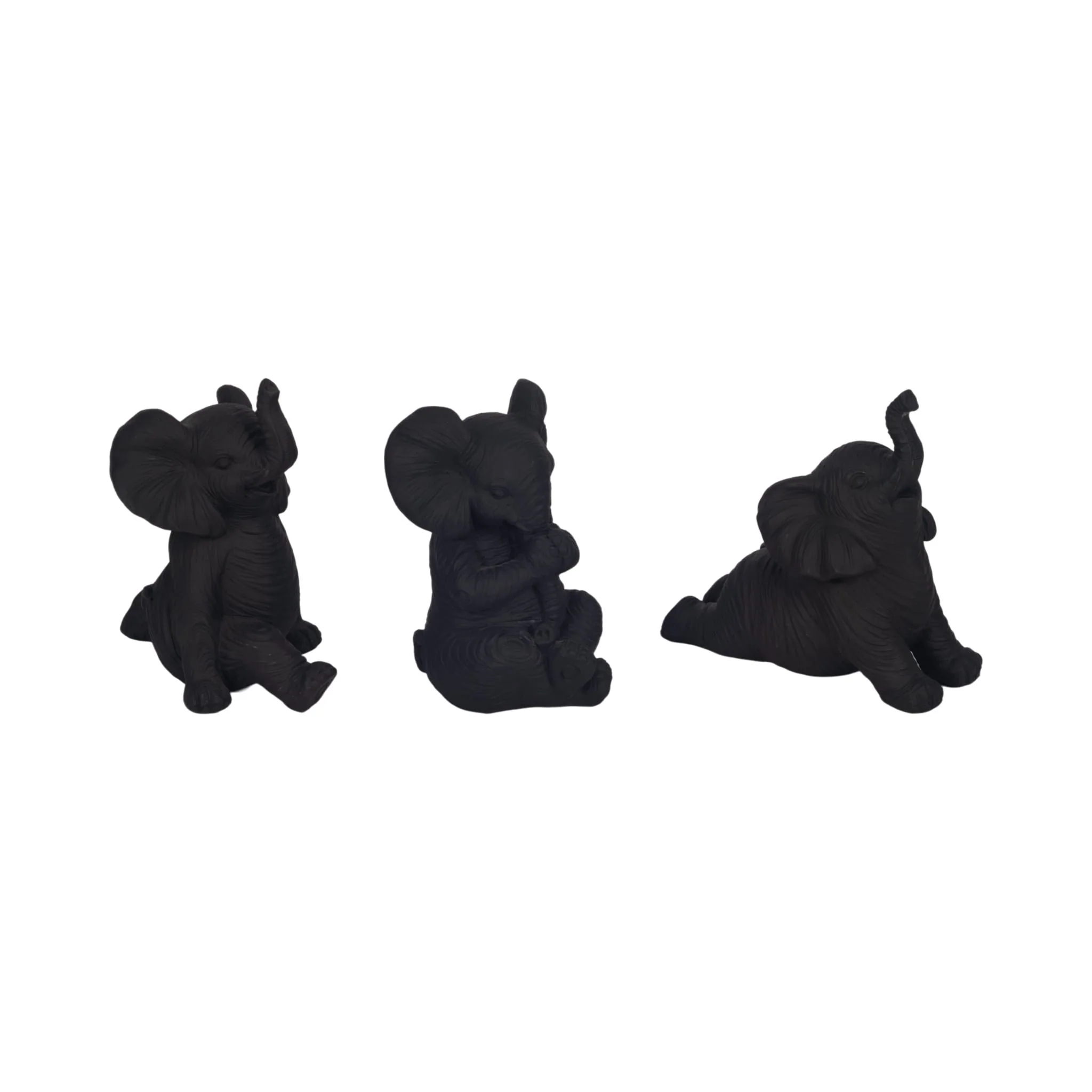 Resin S/3 6" Stone Look Yoga Elephant, Antique Blk - Image 2