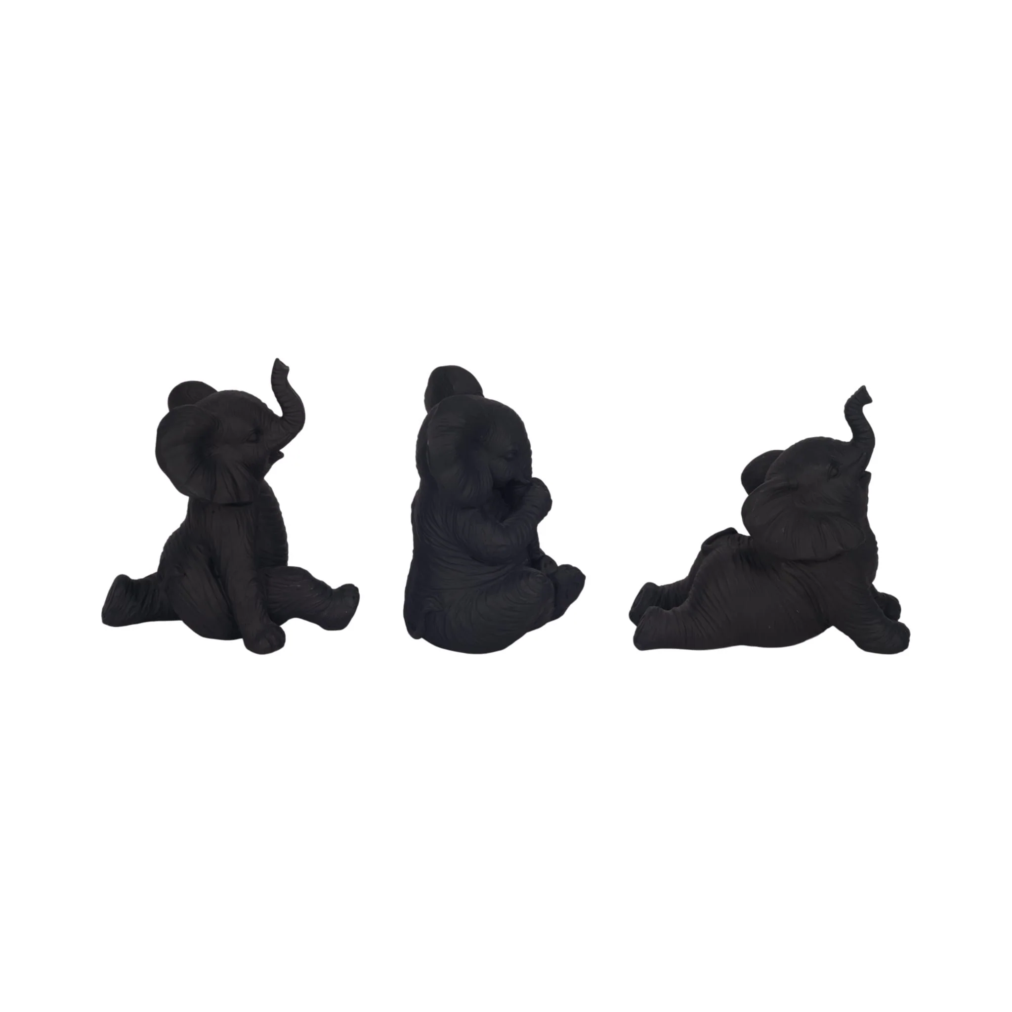 Resin S/3 6" Stone Look Yoga Elephant, Antique Blk - Image 3