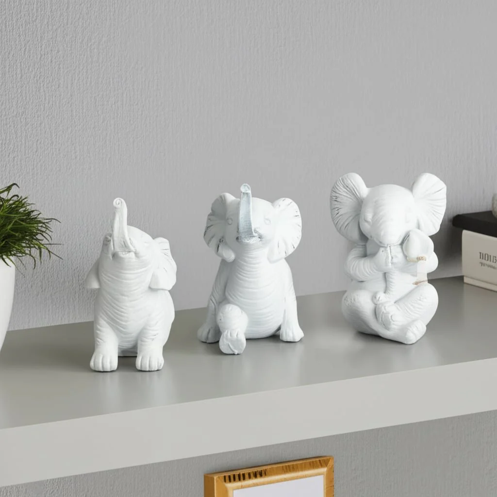 Resin, S/3 6" Stone Look Yoga Elephant, White - Image 11
