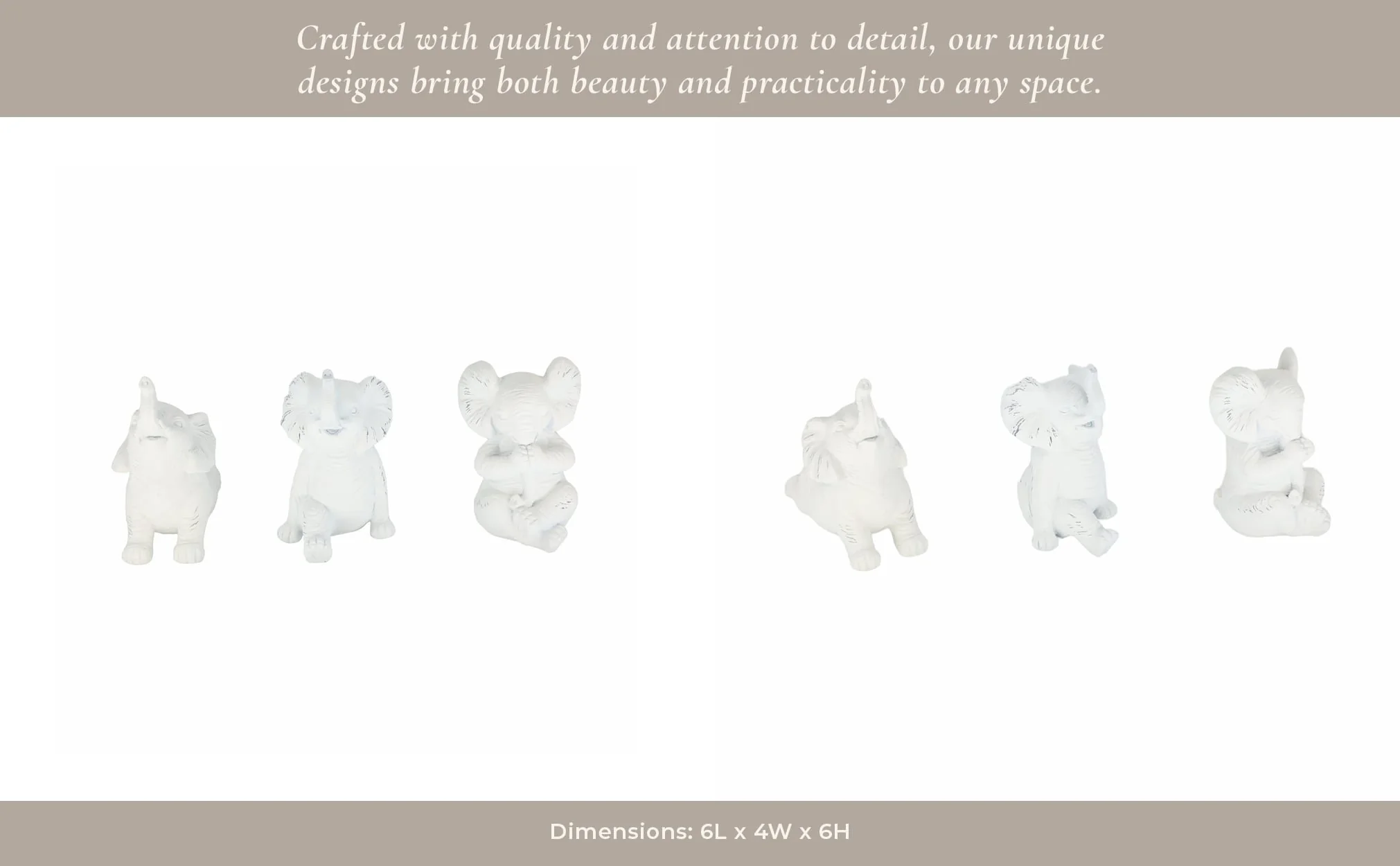 Resin, S/3 6" Stone Look Yoga Elephant, White - Image 12