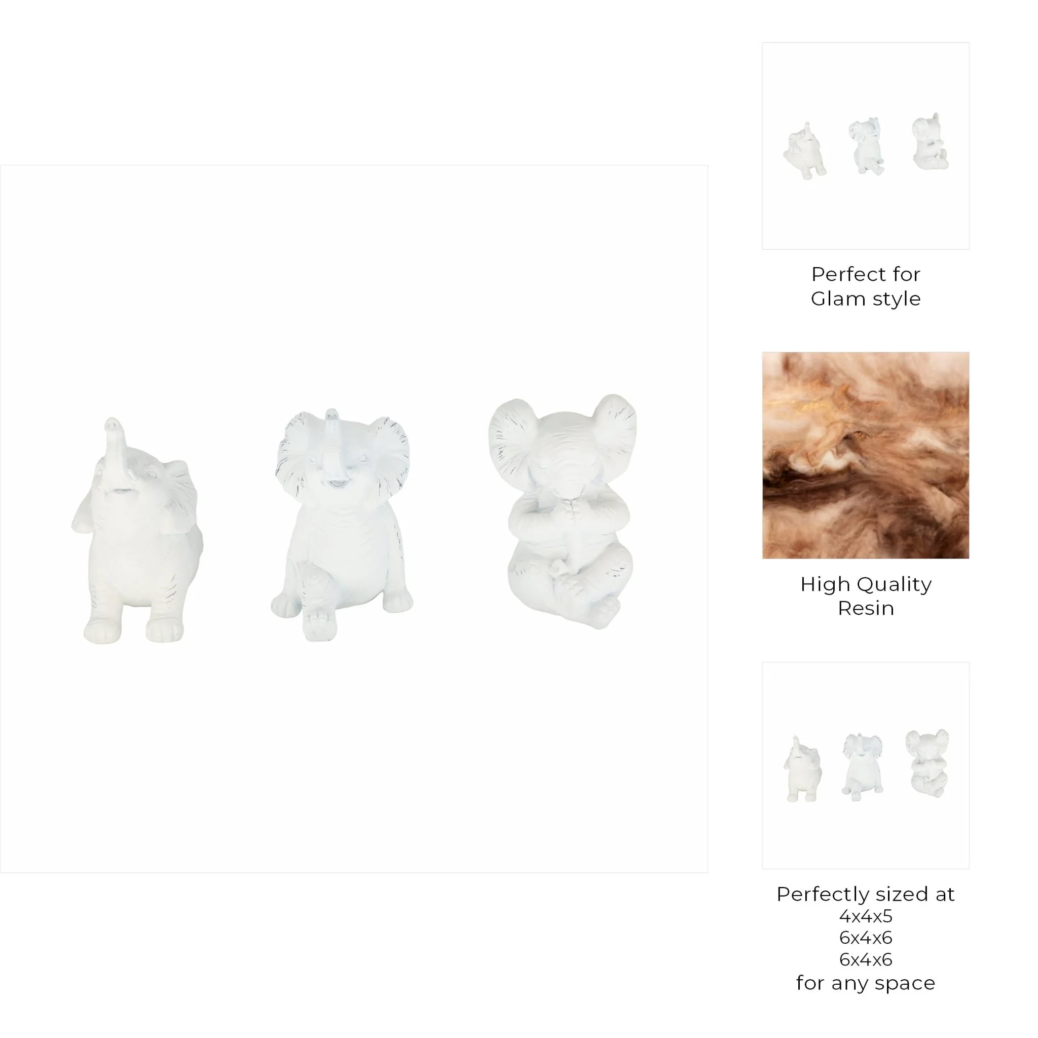 Resin, S/3 6" Stone Look Yoga Elephant, White - Image 9