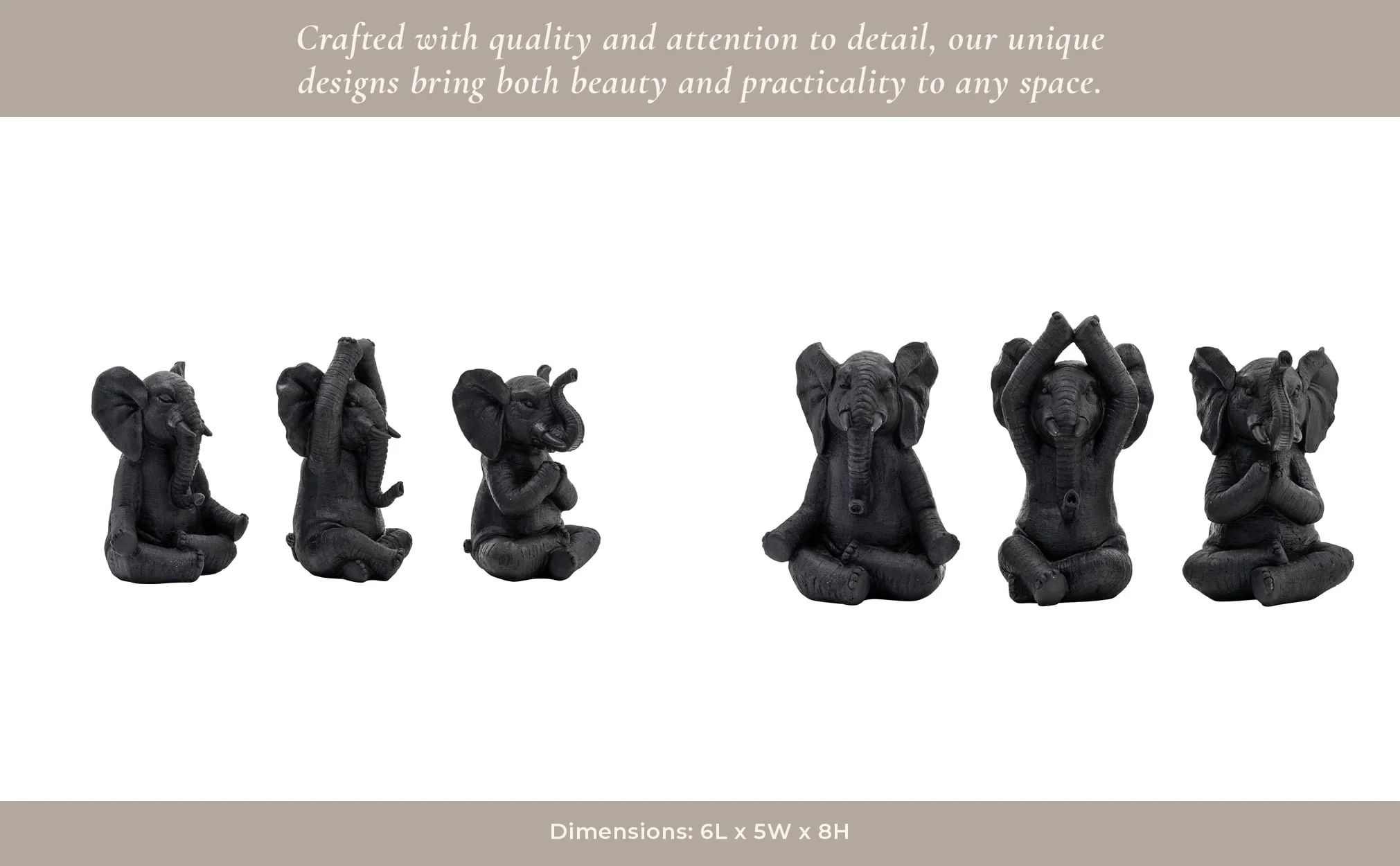 Resin, S/3, 8"h, Yoga Elephants, Blk - Image 11