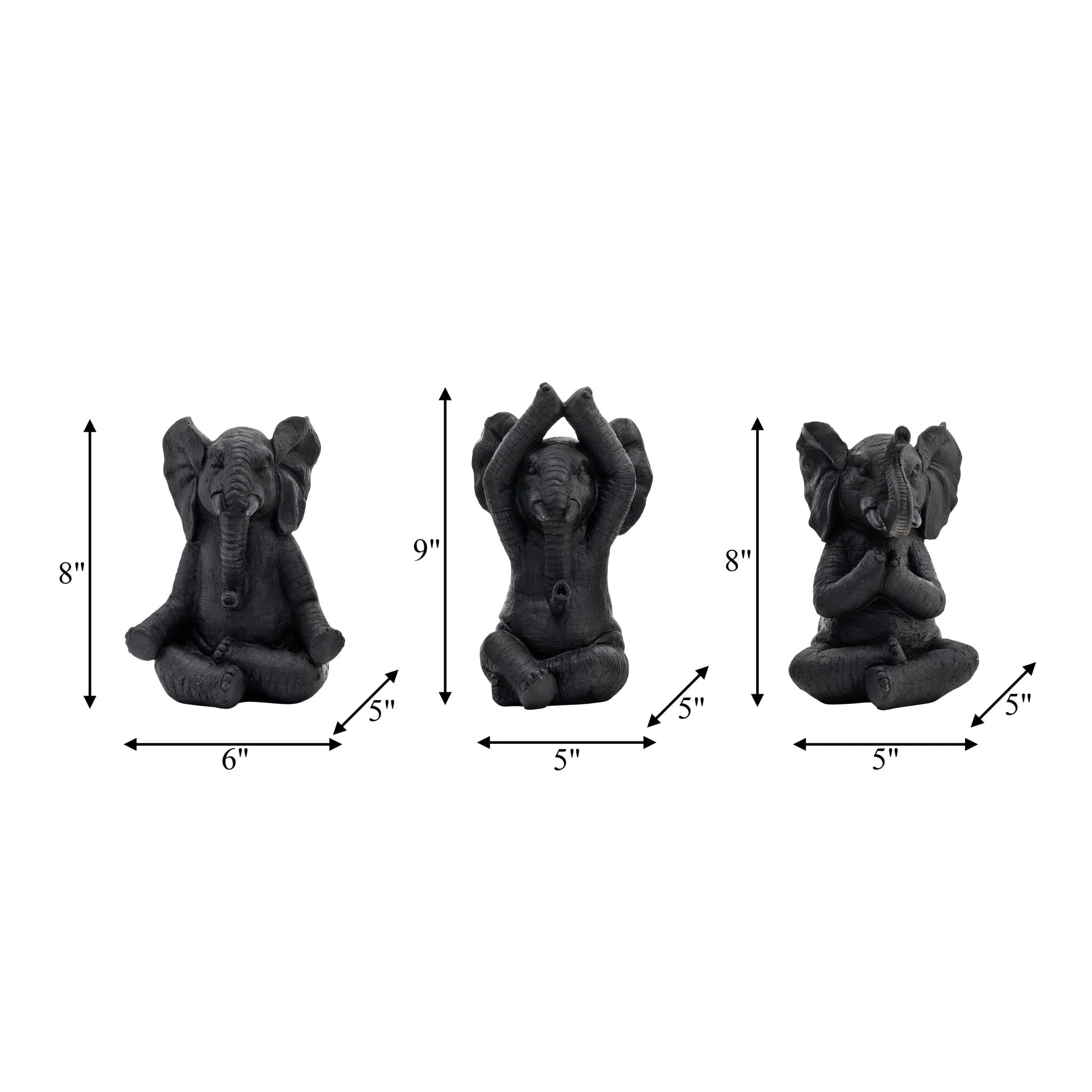 Resin, S/3, 8"h, Yoga Elephants, Blk - Image 7