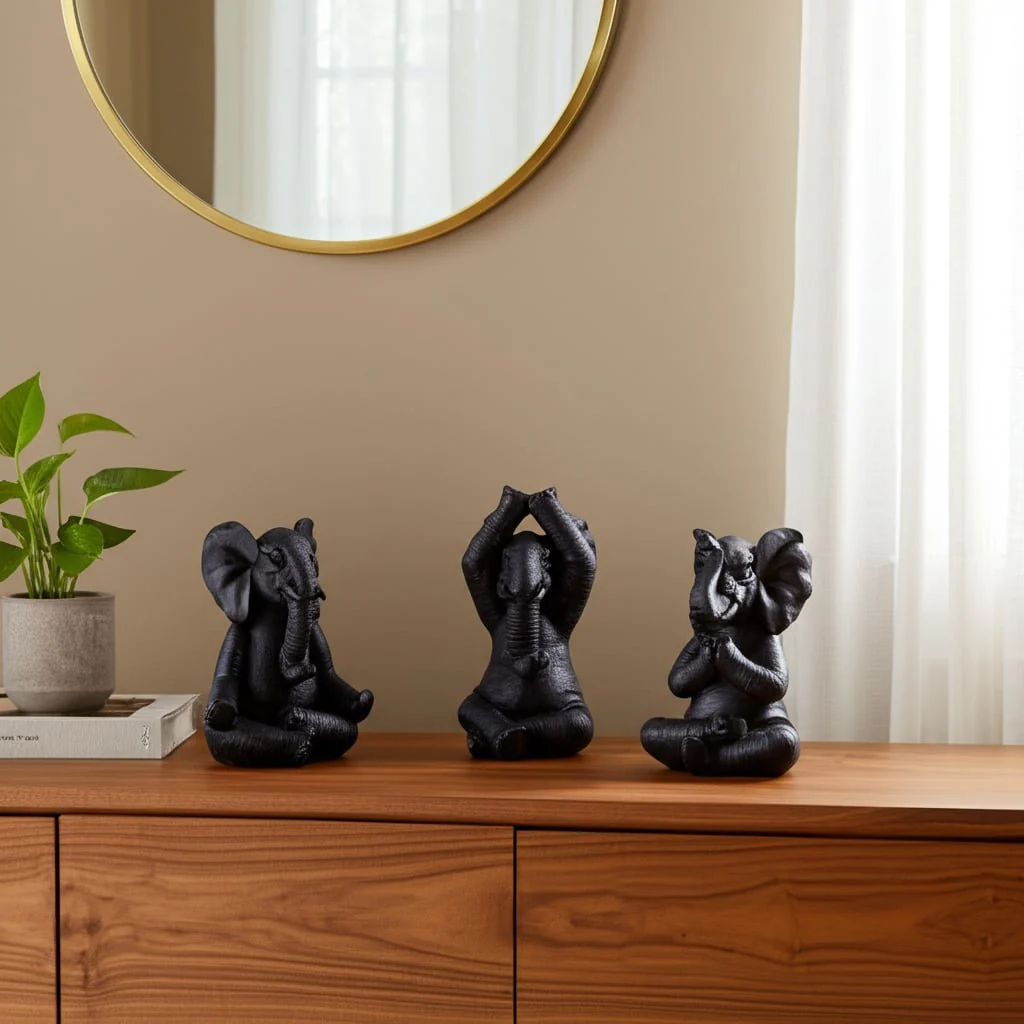 Resin, S/3, 8"h, Yoga Elephants, Blk - Image 9