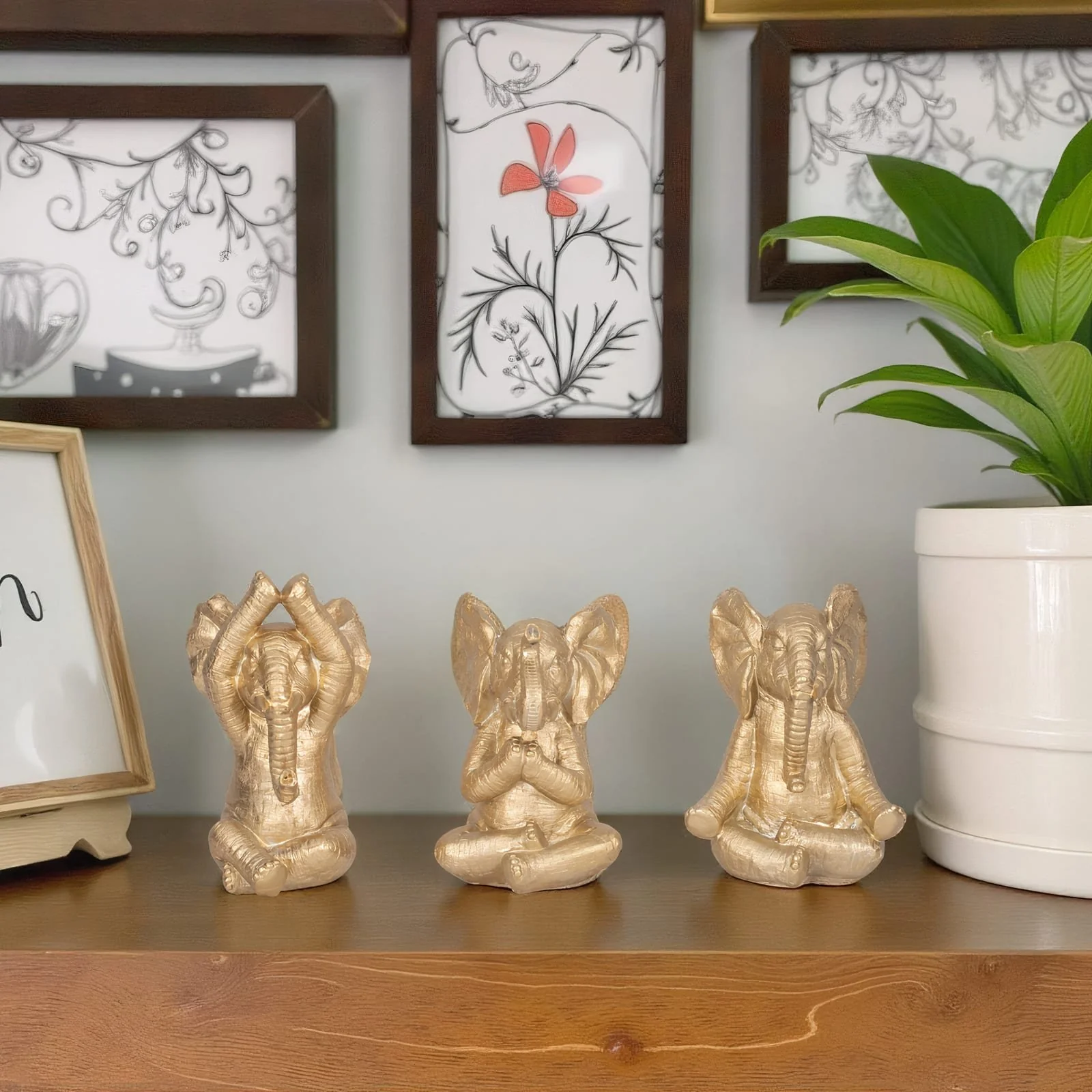Resin, S/3, 8"h, Yoga Elephants, Gd - Image 10