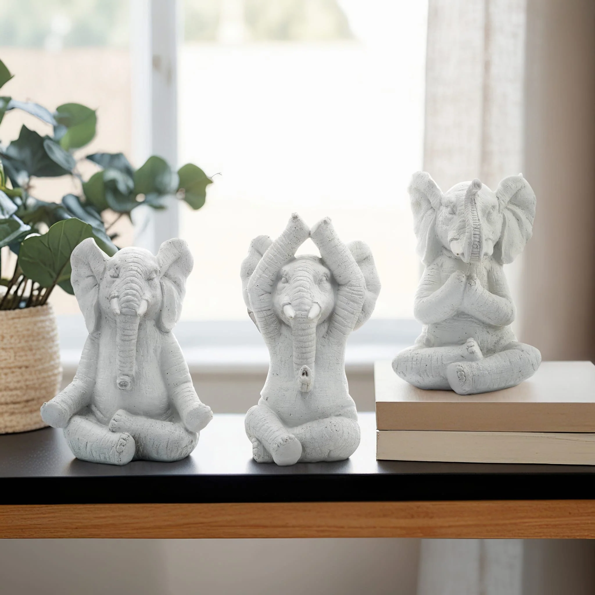 Resin, S/3, 8"h, Yoga Elephants, Wt - Image 9