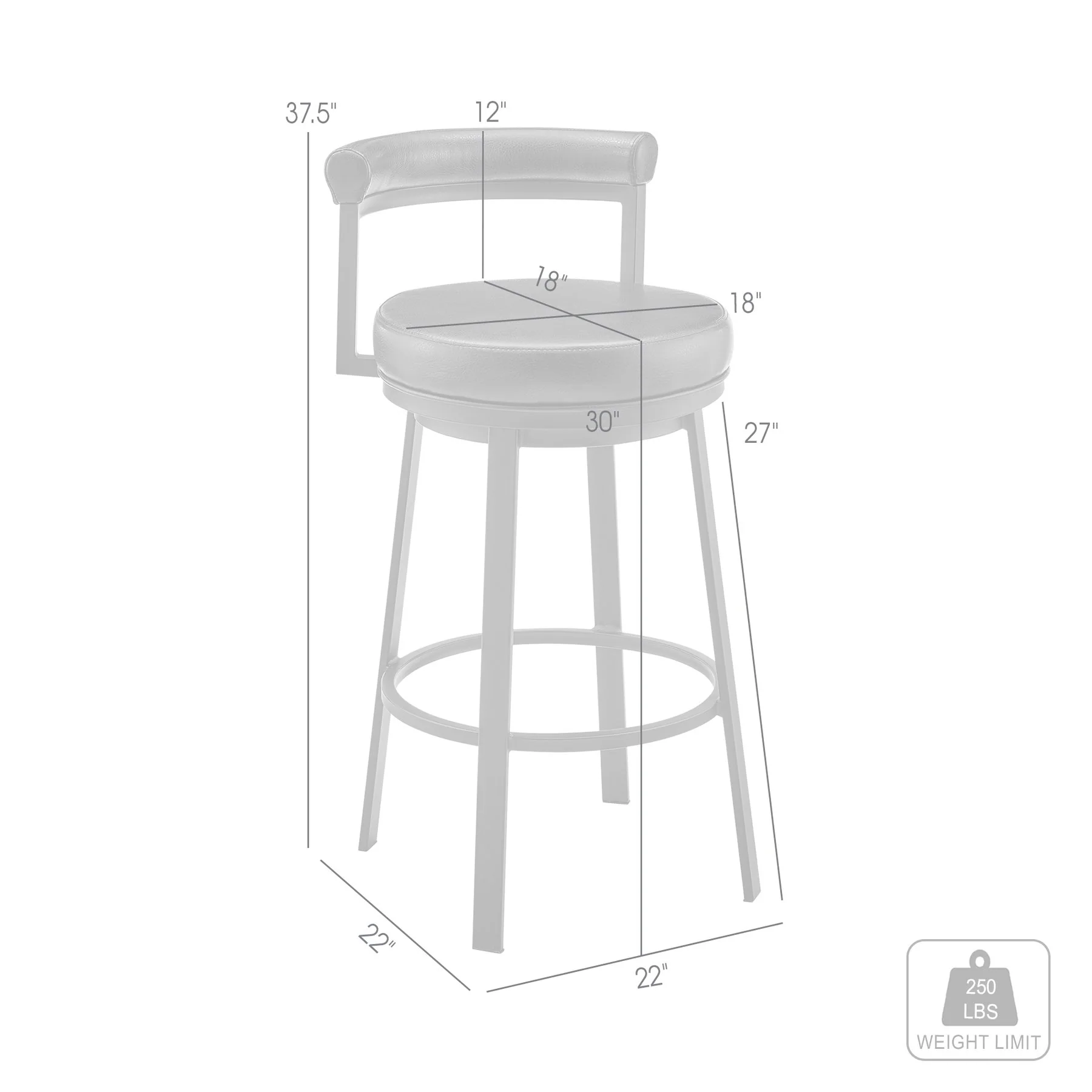 Reuben Swivel Counter or Bar Stool in Black Finish with Gray Faux Leather - Image 11
