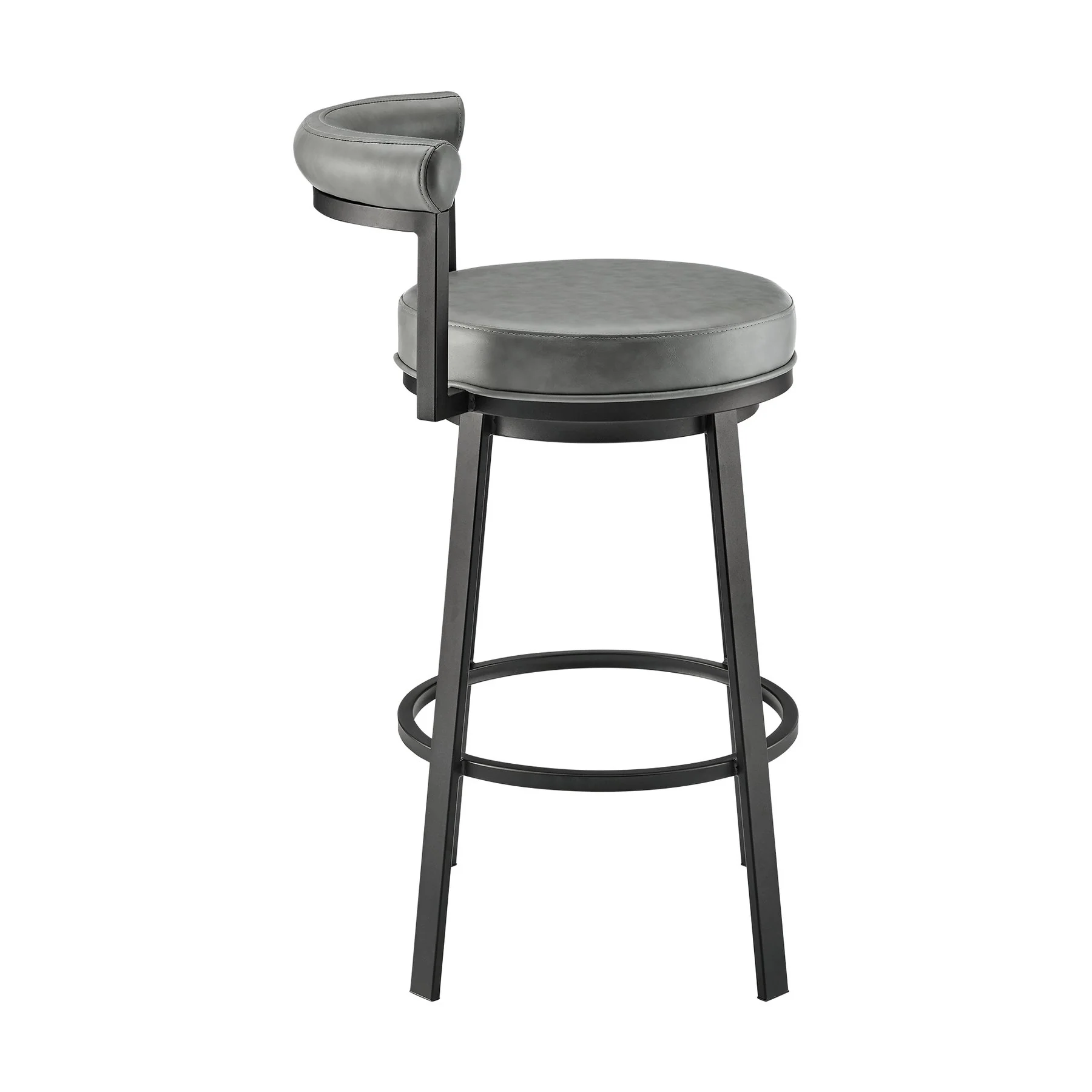 Reuben Swivel Counter or Bar Stool in Black Finish with Gray Faux Leather - Image 3
