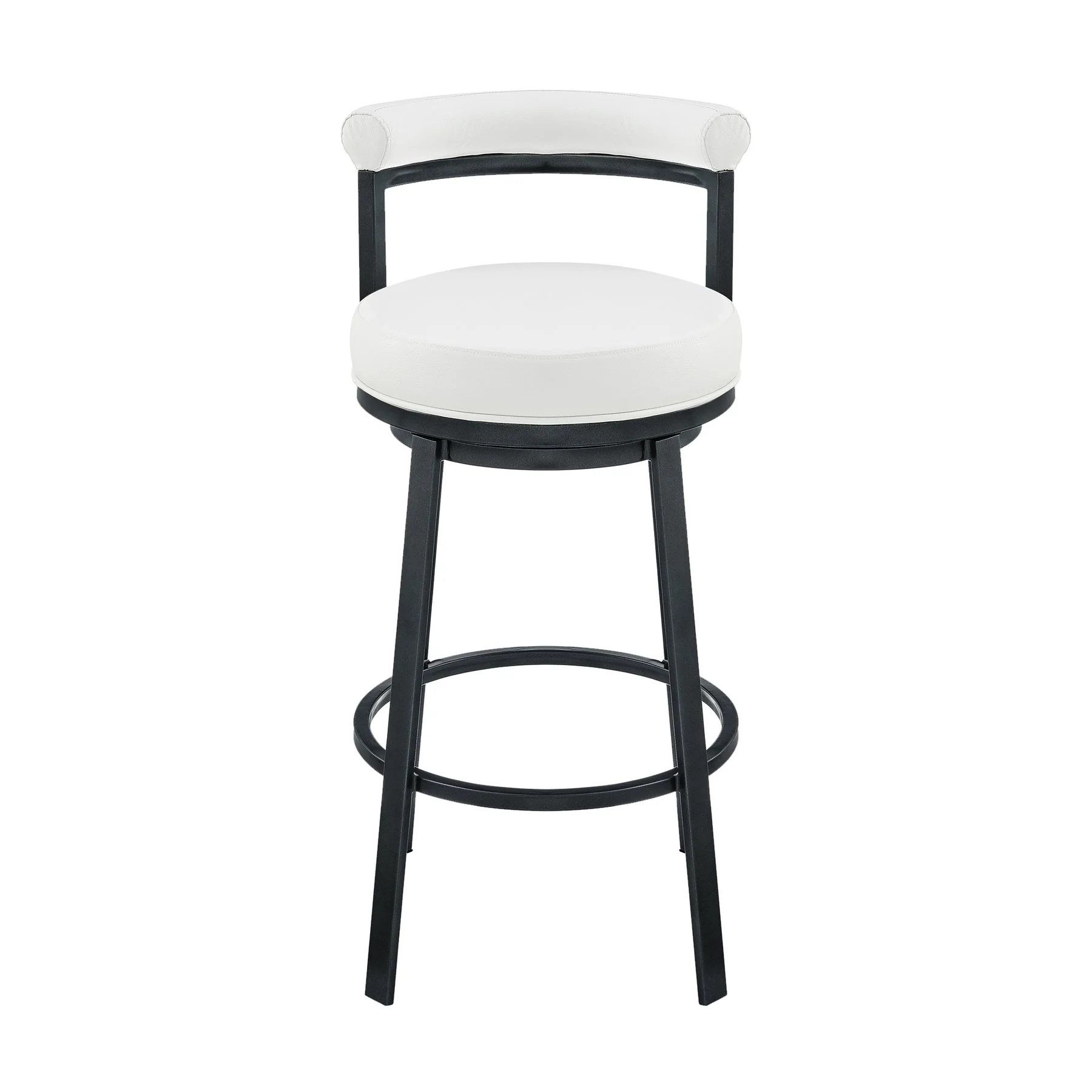 Reuben Swivel Counter or Bar Stool in Cloud Finish with White Faux Leather - Image 2