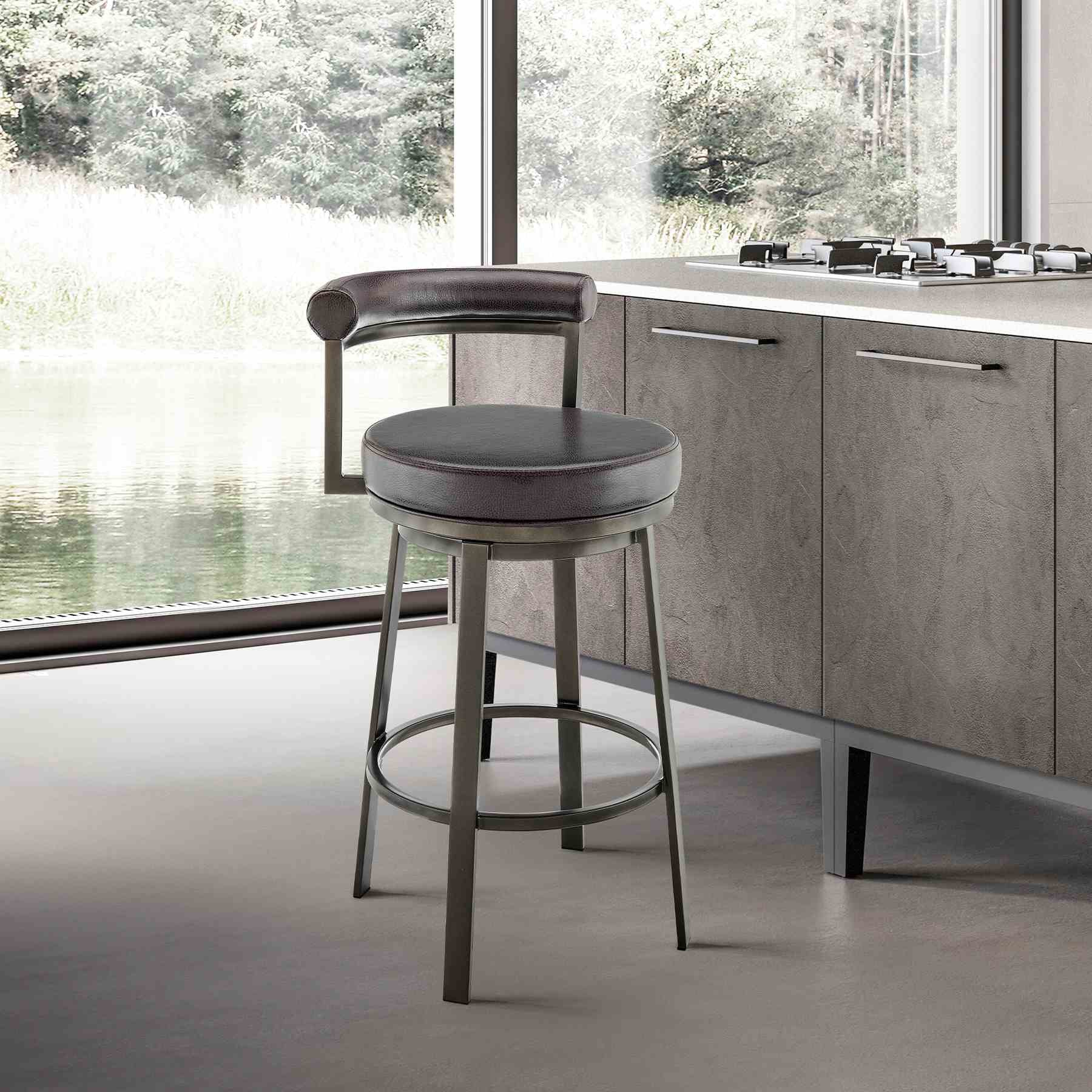 Reuben Swivel Counter or Bar Stool in Mocha Finish with Brown Faux Leather - Image 12