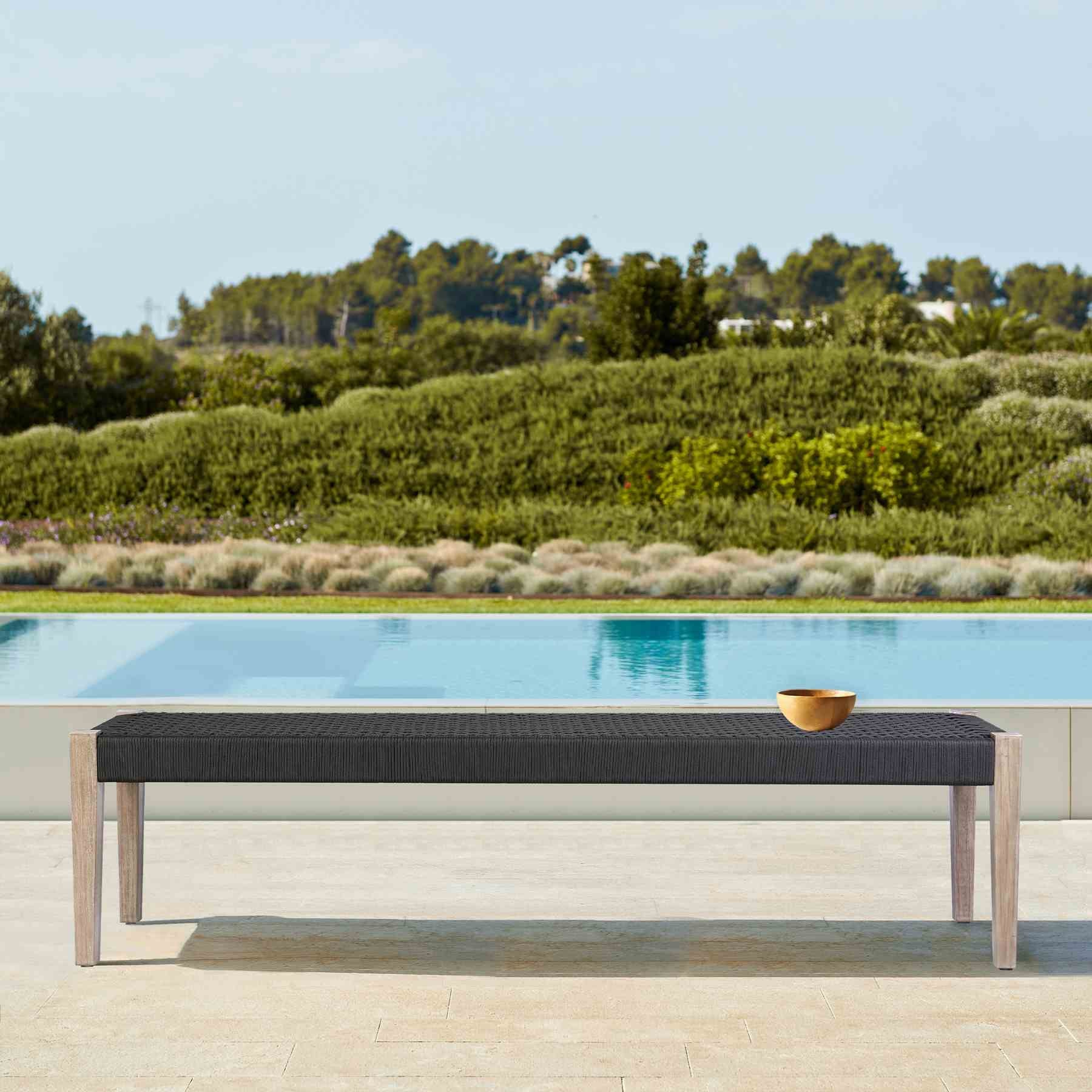 Rhett Indoor Outdoor Dining Bench in Eucalyptus Wood and Charcoal Rope - Image 9
