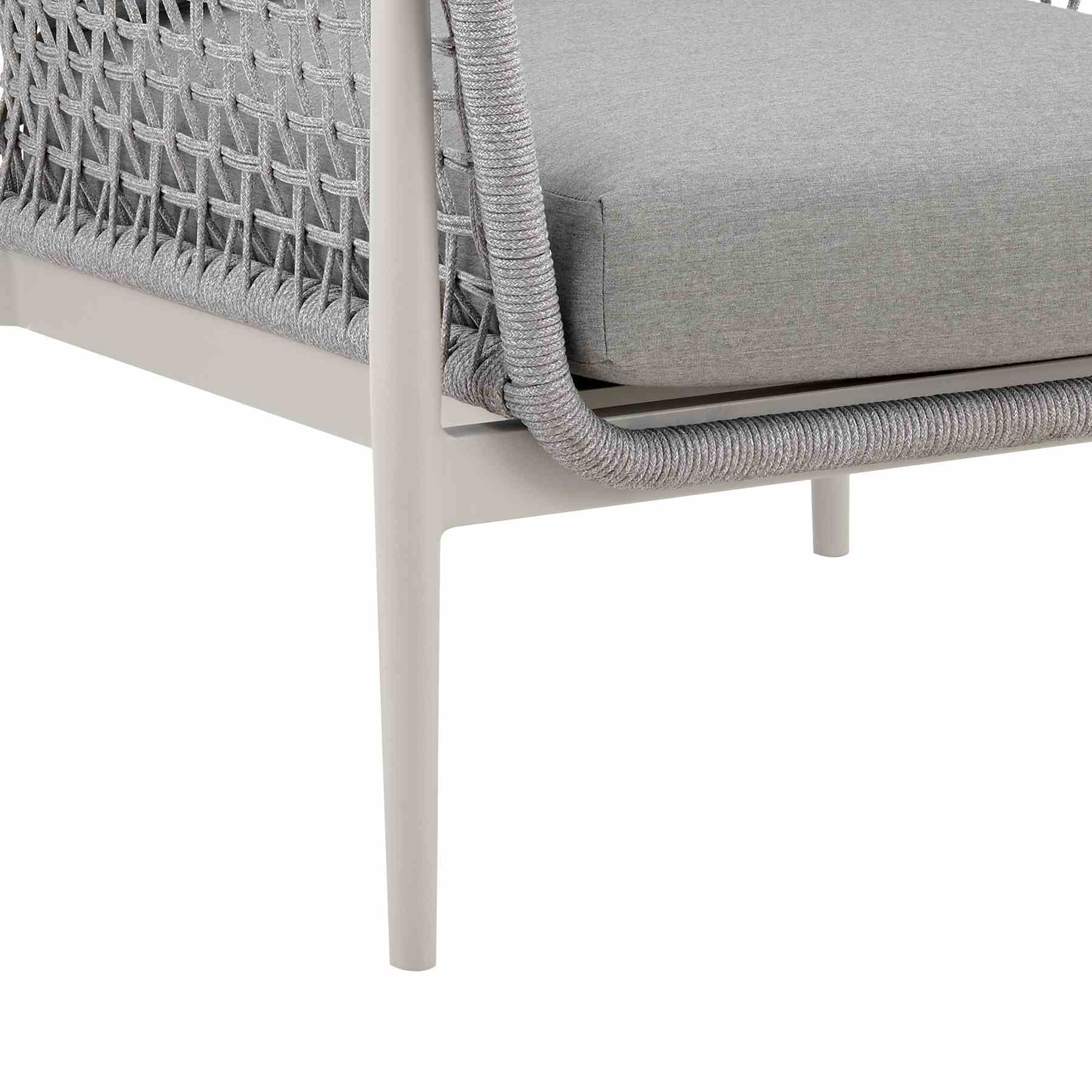 Rhodes Outdoor Patio 4 Piece Conversation Set in Aluminum with Sintered Stone and Gray Cushions - Image 8