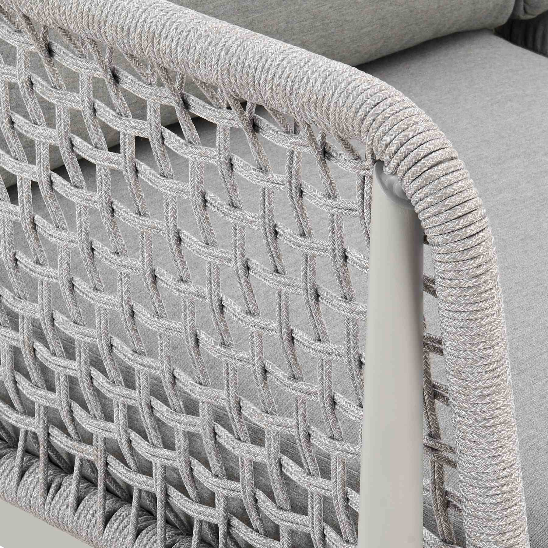Rhodes Outdoor Patio 4 Piece Conversation Set in Aluminum with Sintered Stone and Gray Cushions - Image 9
