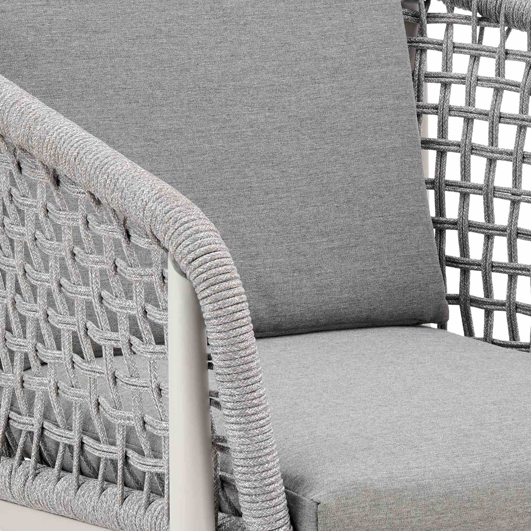 Rhodes Outdoor Patio 7 Piece Dining Set in Aluminum with Sintered Stone and Gray Cushions - Image 6