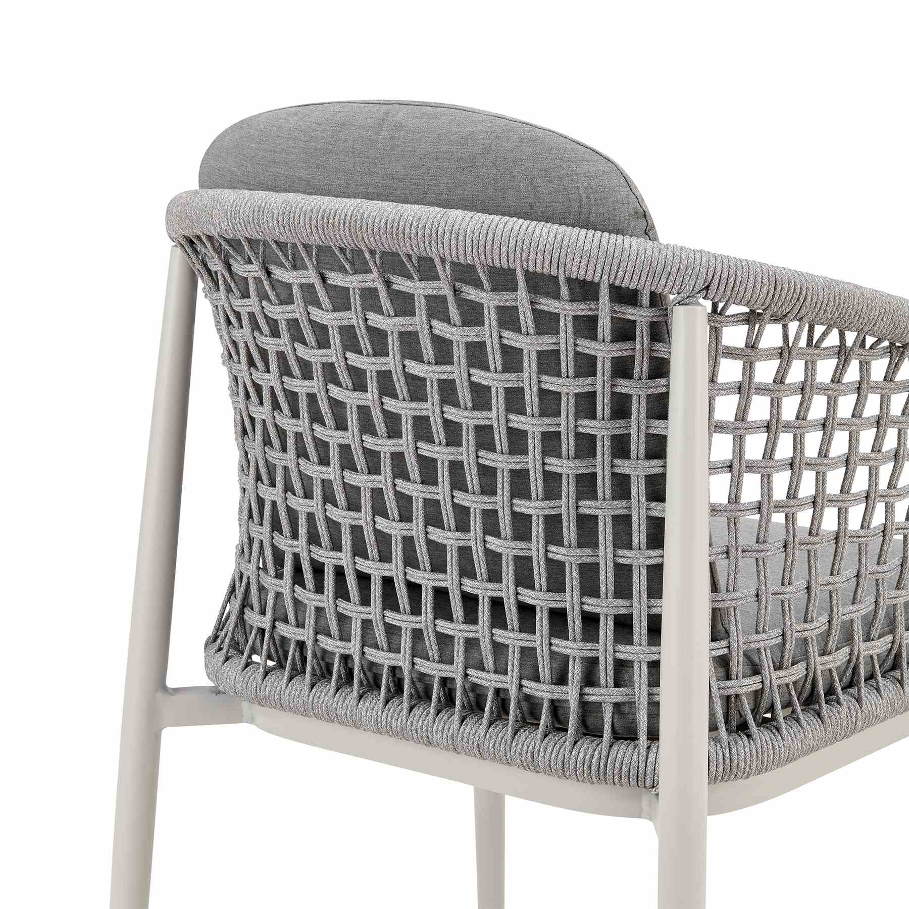 Rhodes Outdoor Patio Dining Chair in Aluminum with Light Gray Rope and Cushions - Set of 2 - Image 6