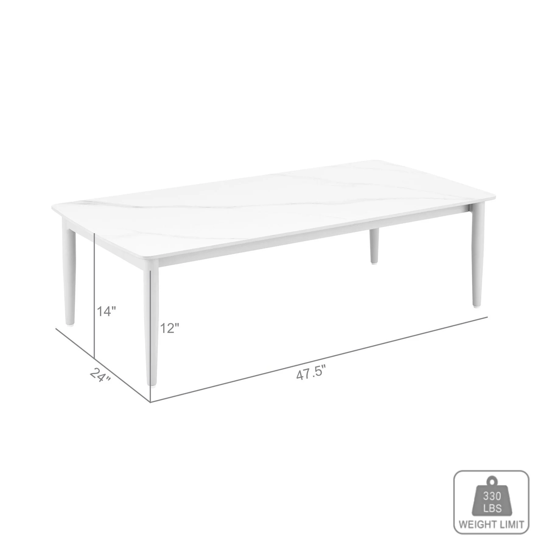 Rhodes Outdoor Patio Rectangular Coffee Table in Snowy Sintered Stone and Porcelain Finish - Image 6