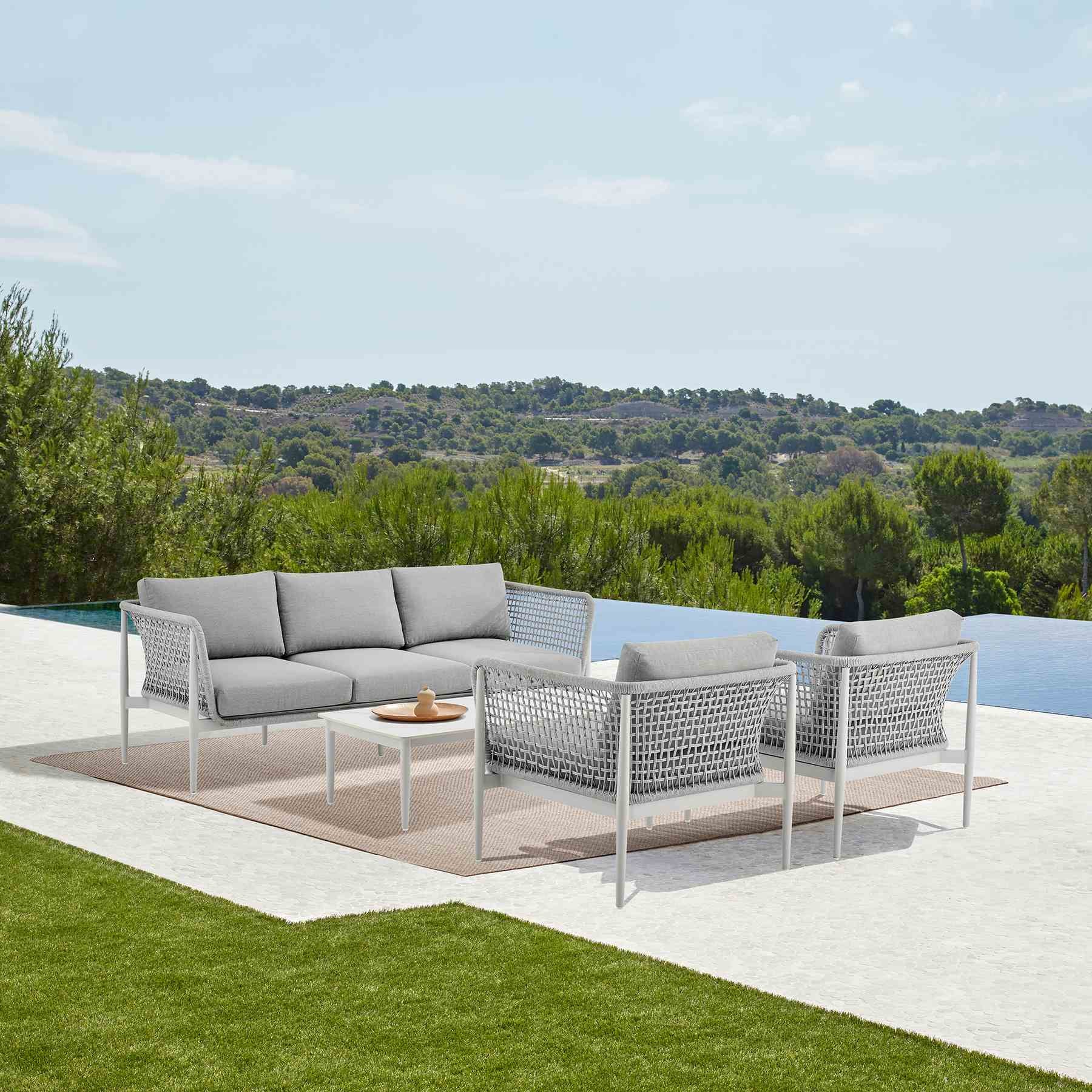 Rhodes Outdoor Patio Rectangular Coffee Table in Snowy Sintered Stone and Porcelain Finish - Image 8