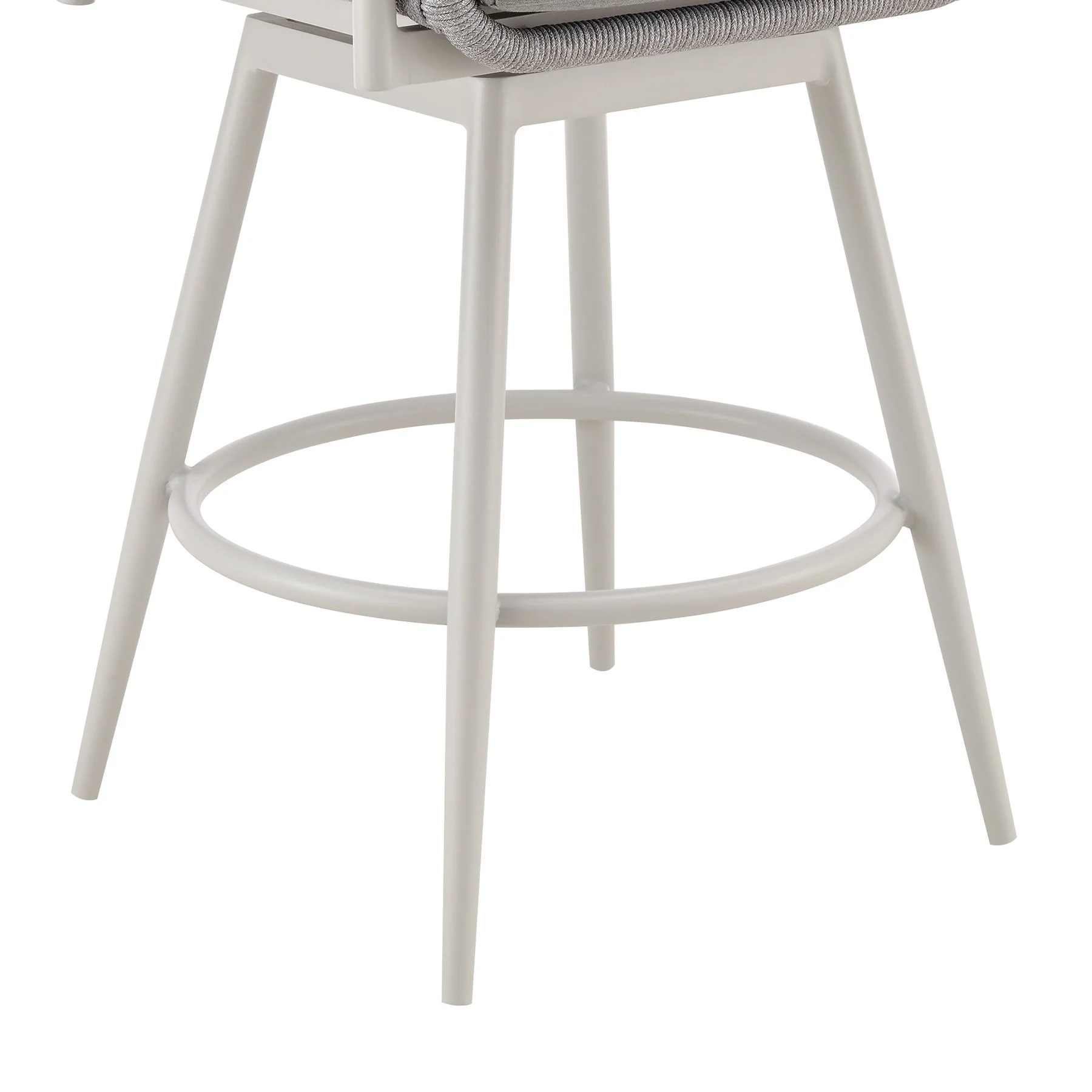 Rhodes Outdoor Patio Swivel Counter Stool in Aluminum with Light Gray Rope and Cushions - Image 8