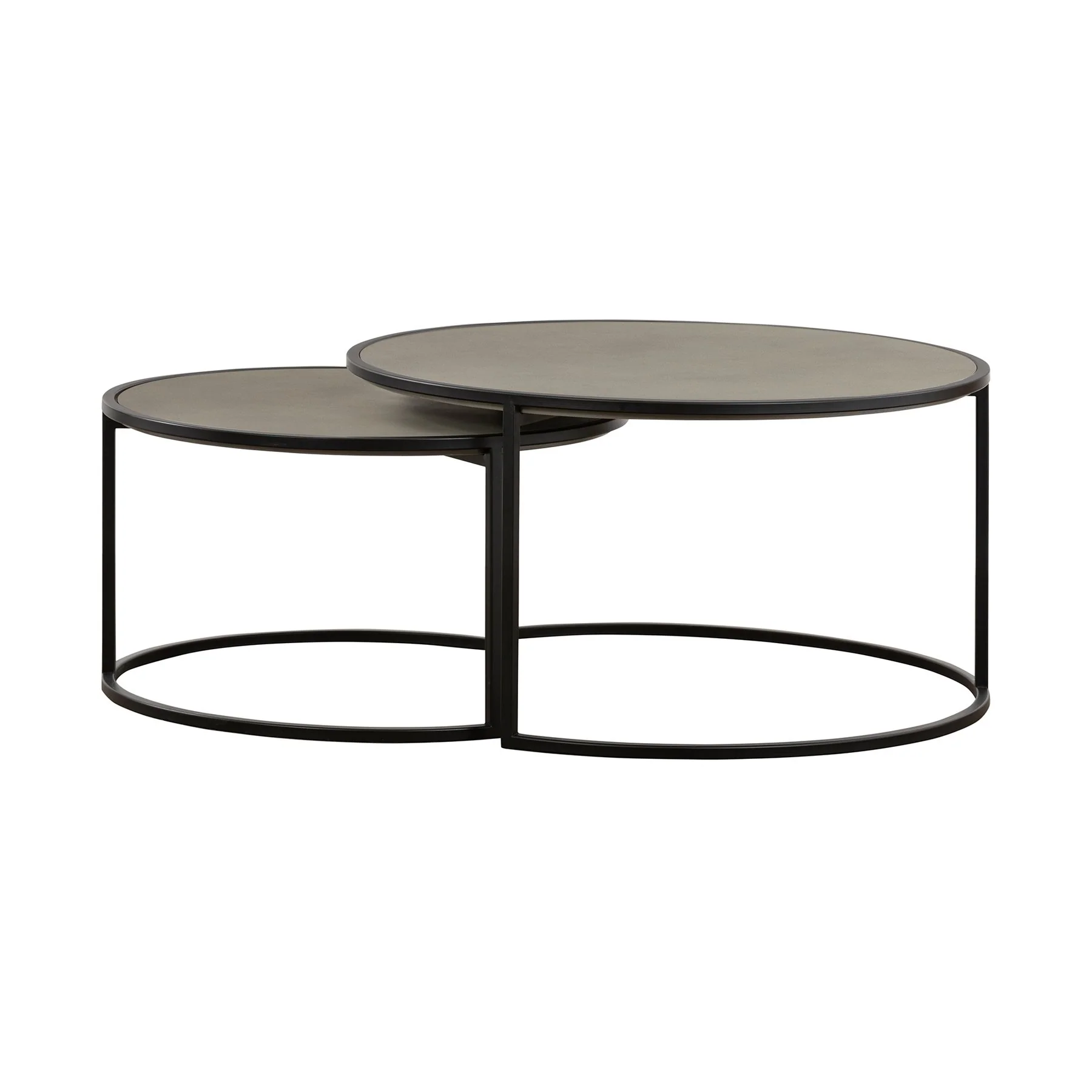Rina Concrete and Black Metal 2 Piece Nesting Coffee Table Set - Image 3