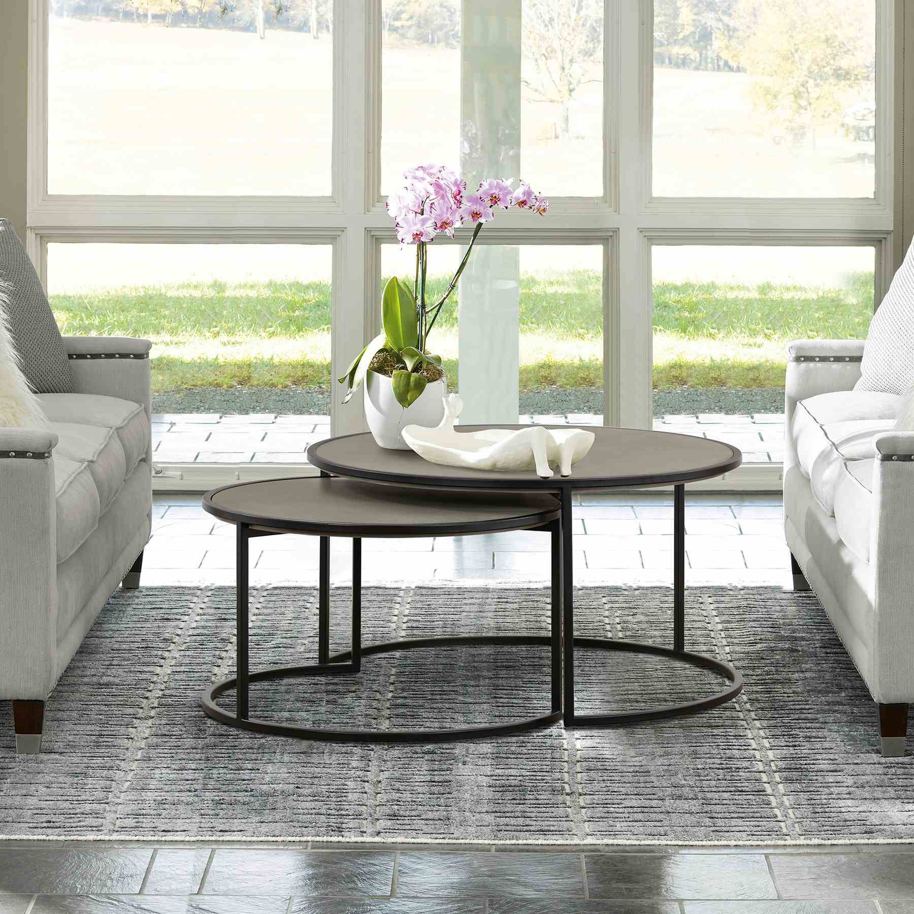 Rina Concrete and Black Metal 2 Piece Nesting Coffee Table Set - Image 7