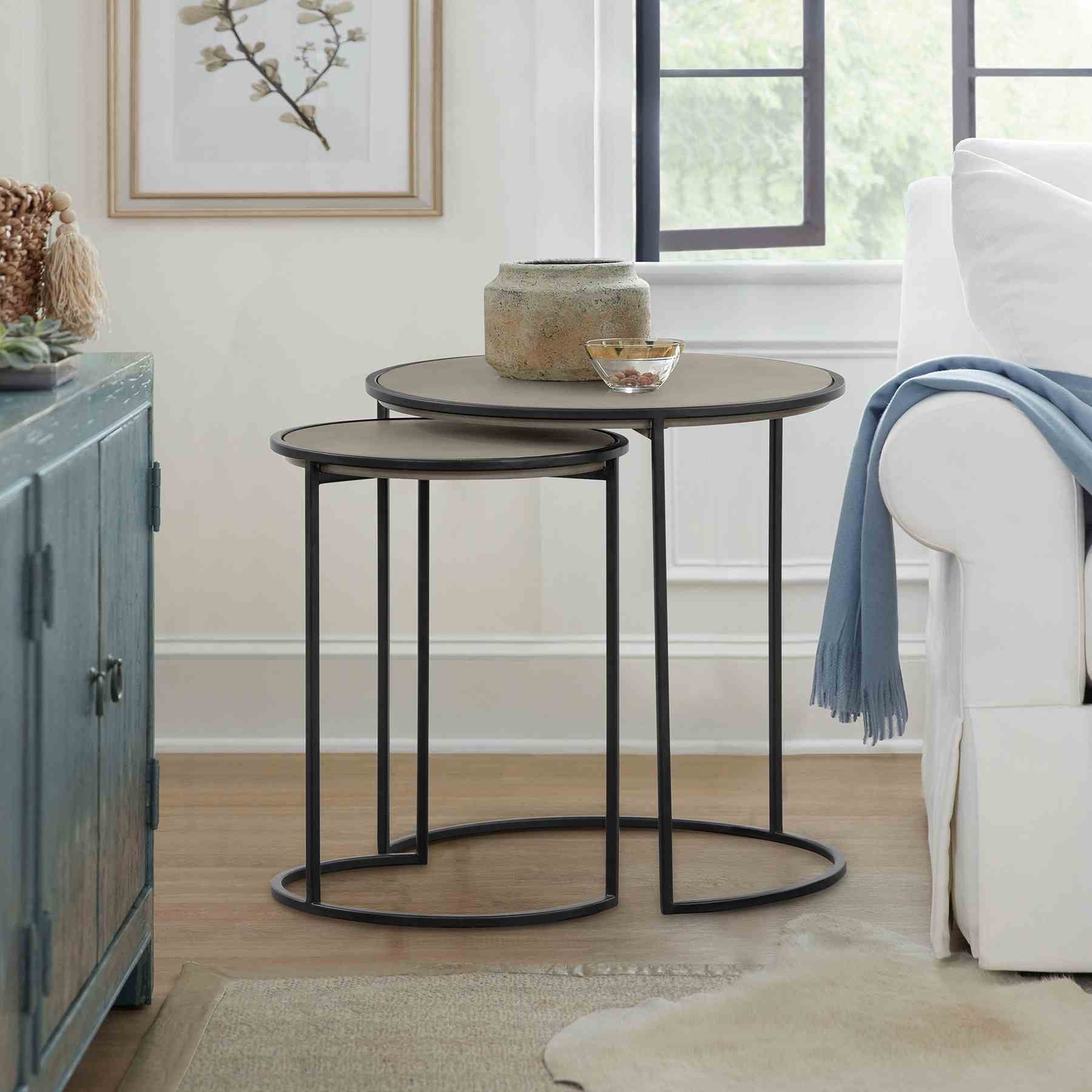 Rina Concrete and Black Metal 2 Piece Nesting End Table Set - Image 7