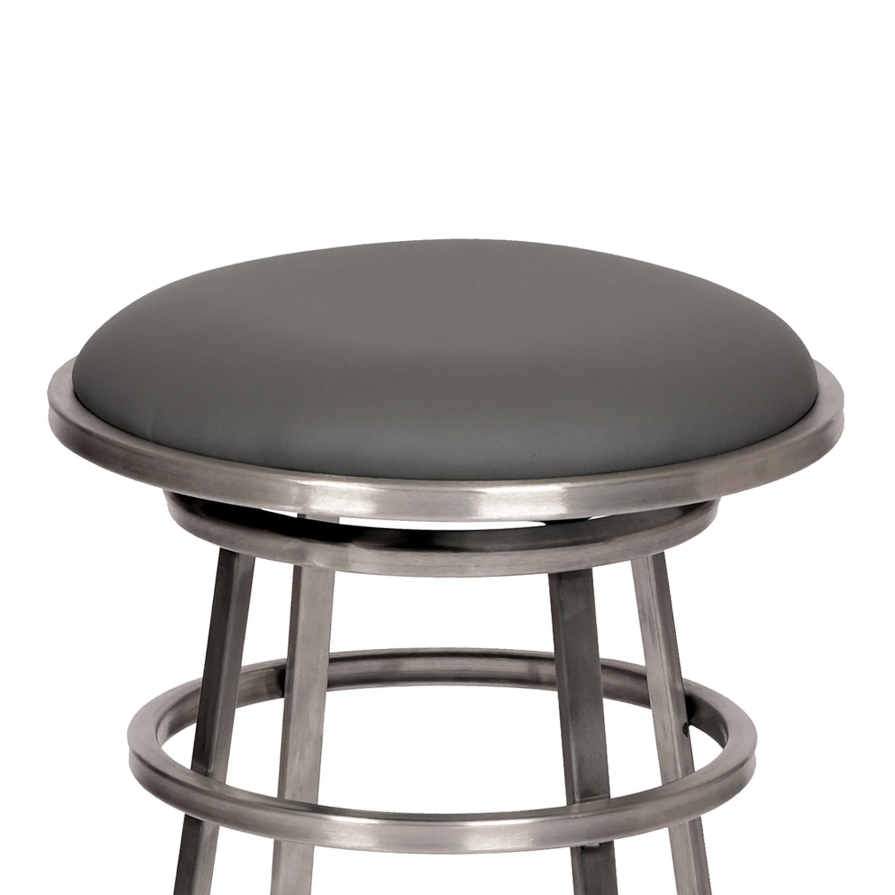 Ringo 26" Backless Brushed Stainless Steel Barstool in Gray Faux Leather - Image 2
