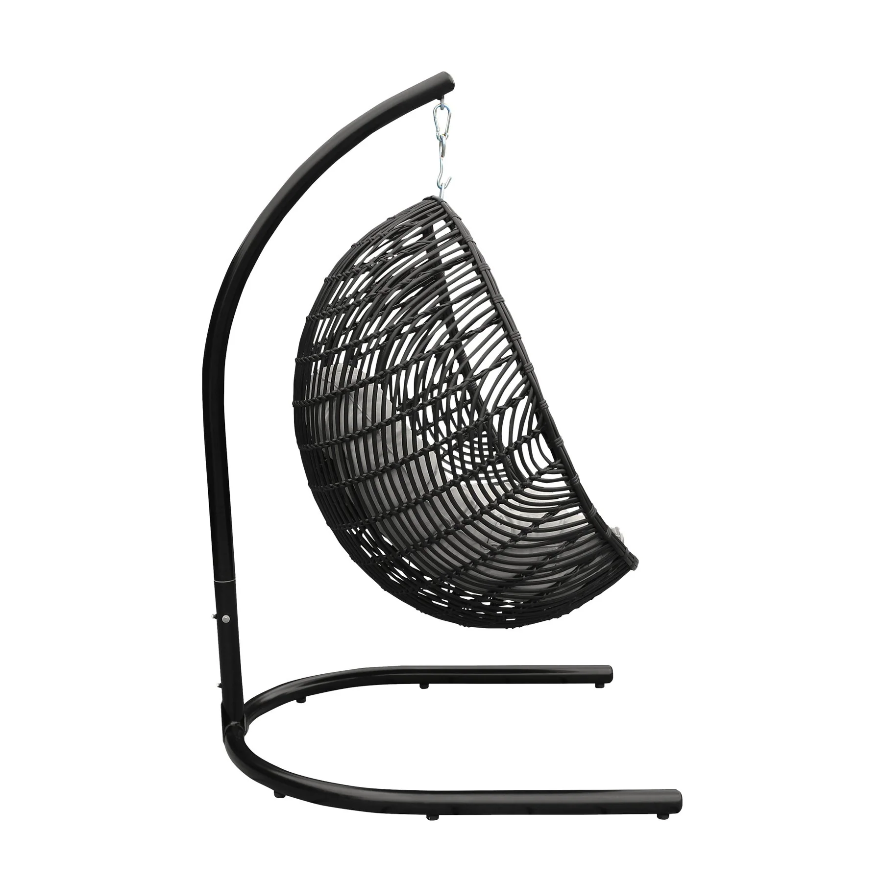 Rio Indoor Outdoor Hanging Egg Swing Chair in Gray Wicker with Black Iron Stand - Image 3