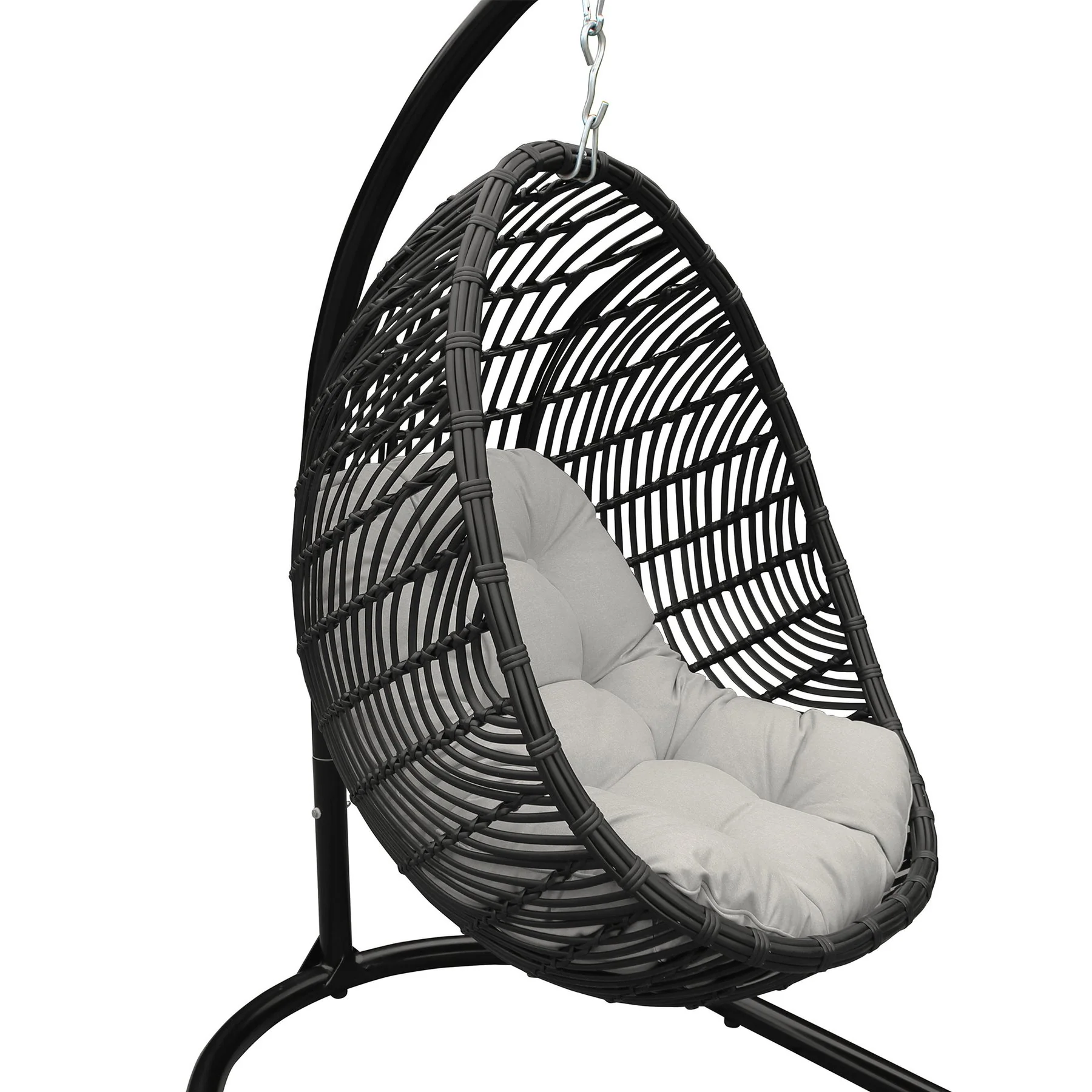 Rio Indoor Outdoor Hanging Egg Swing Chair in Gray Wicker with Black Iron Stand - Image 6