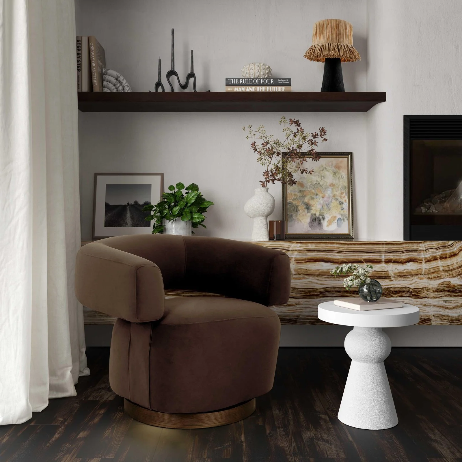 River Chocolate Brown Performance Velvet Swivel Accent Chair - Image 2