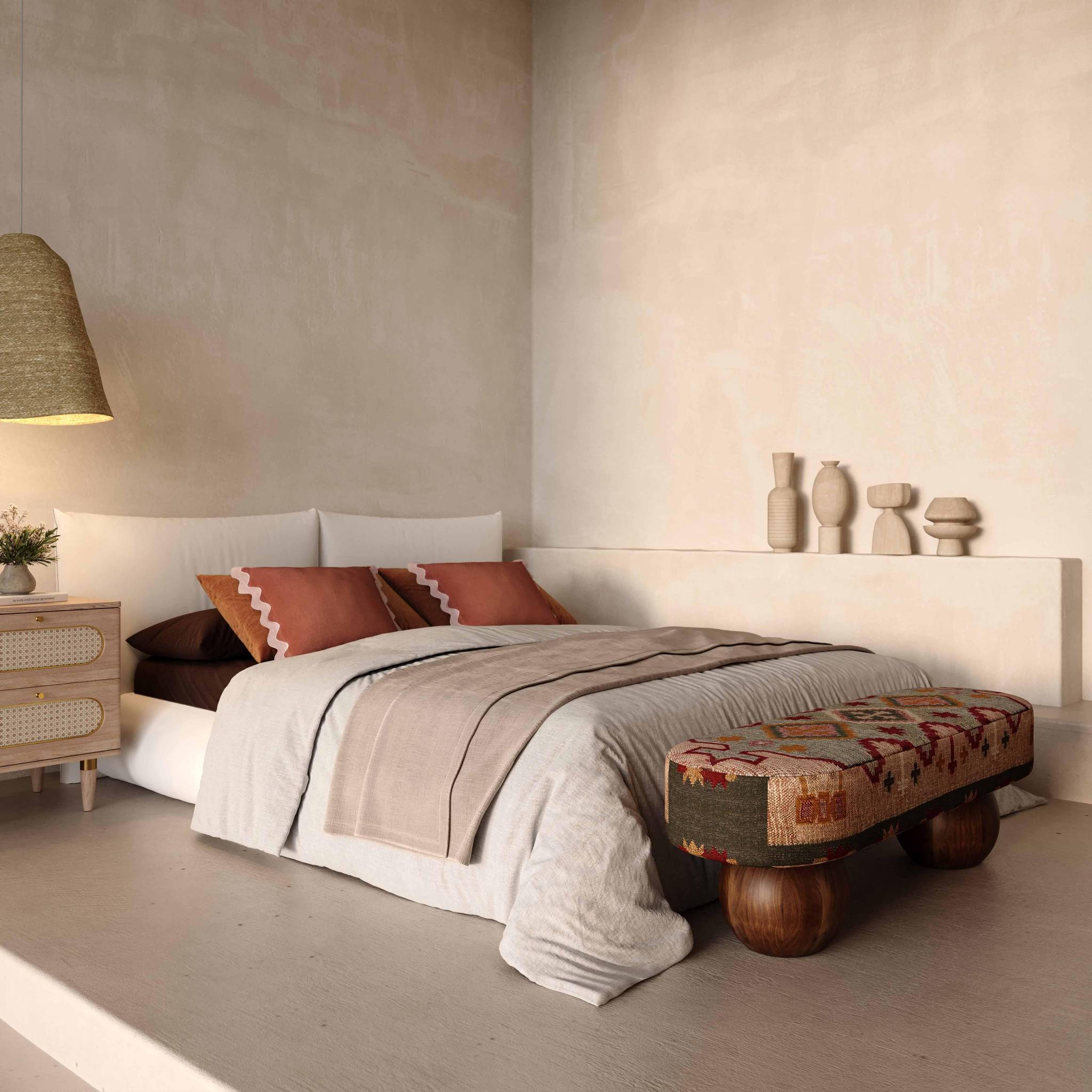 Rizi Textured Wool Upholstered Bench - Image 2