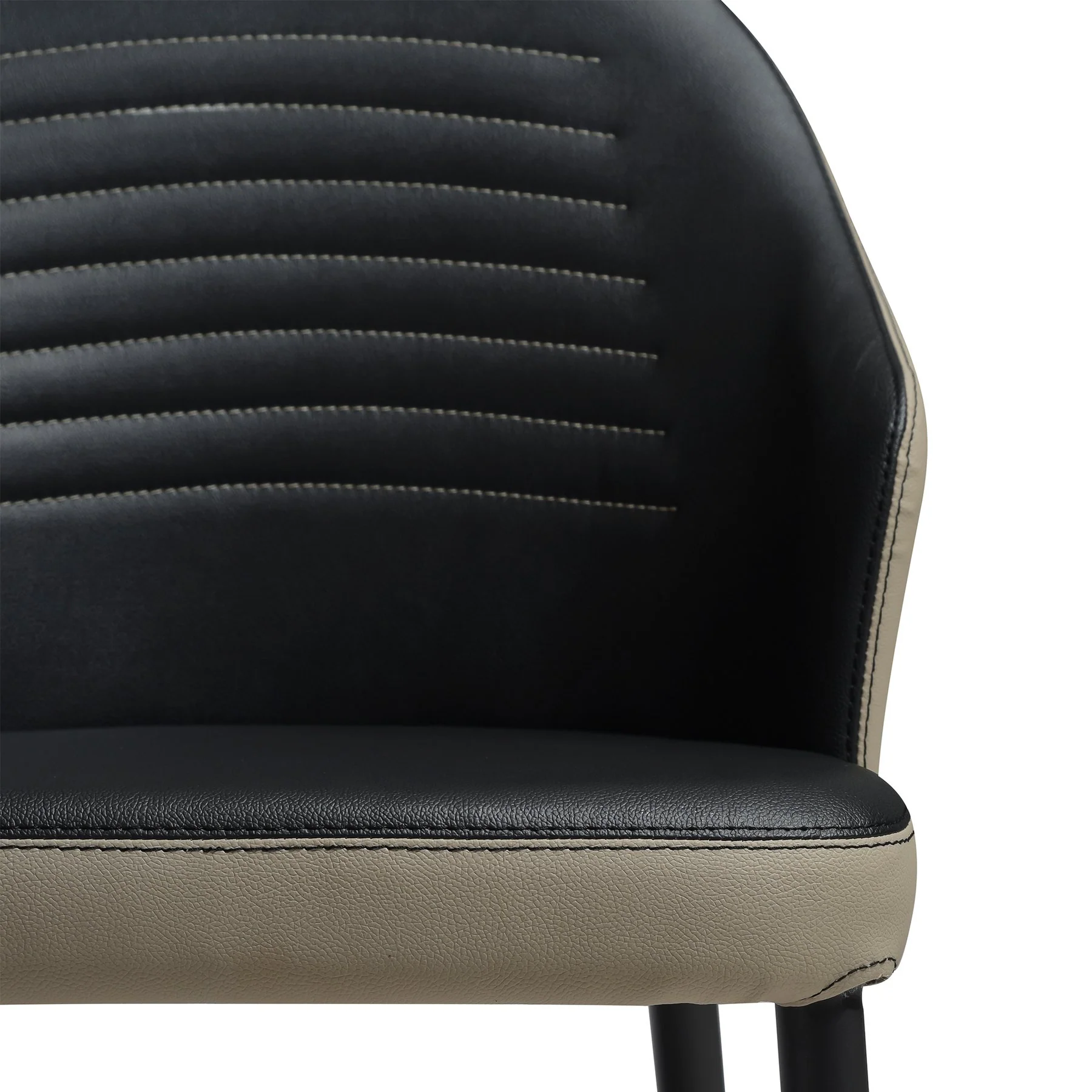 Rocco Upholstered Dining Chair in Taupe Gray and Black Faux Leather with Black Metal Legs - Set of 2 - Image 8