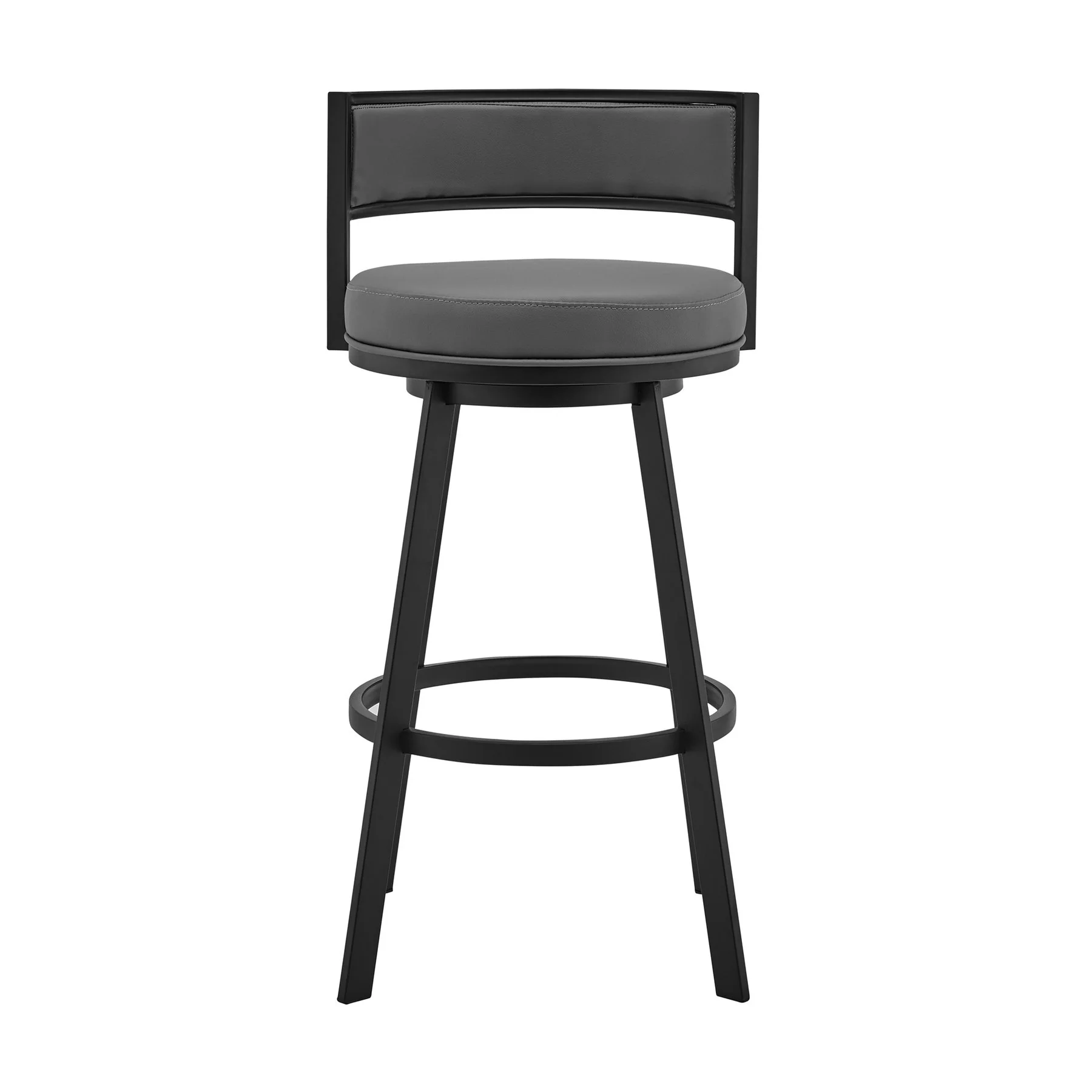 Roman 26" Gray Faux Leather and Black Metal Swivel Bar Stool - Image 2