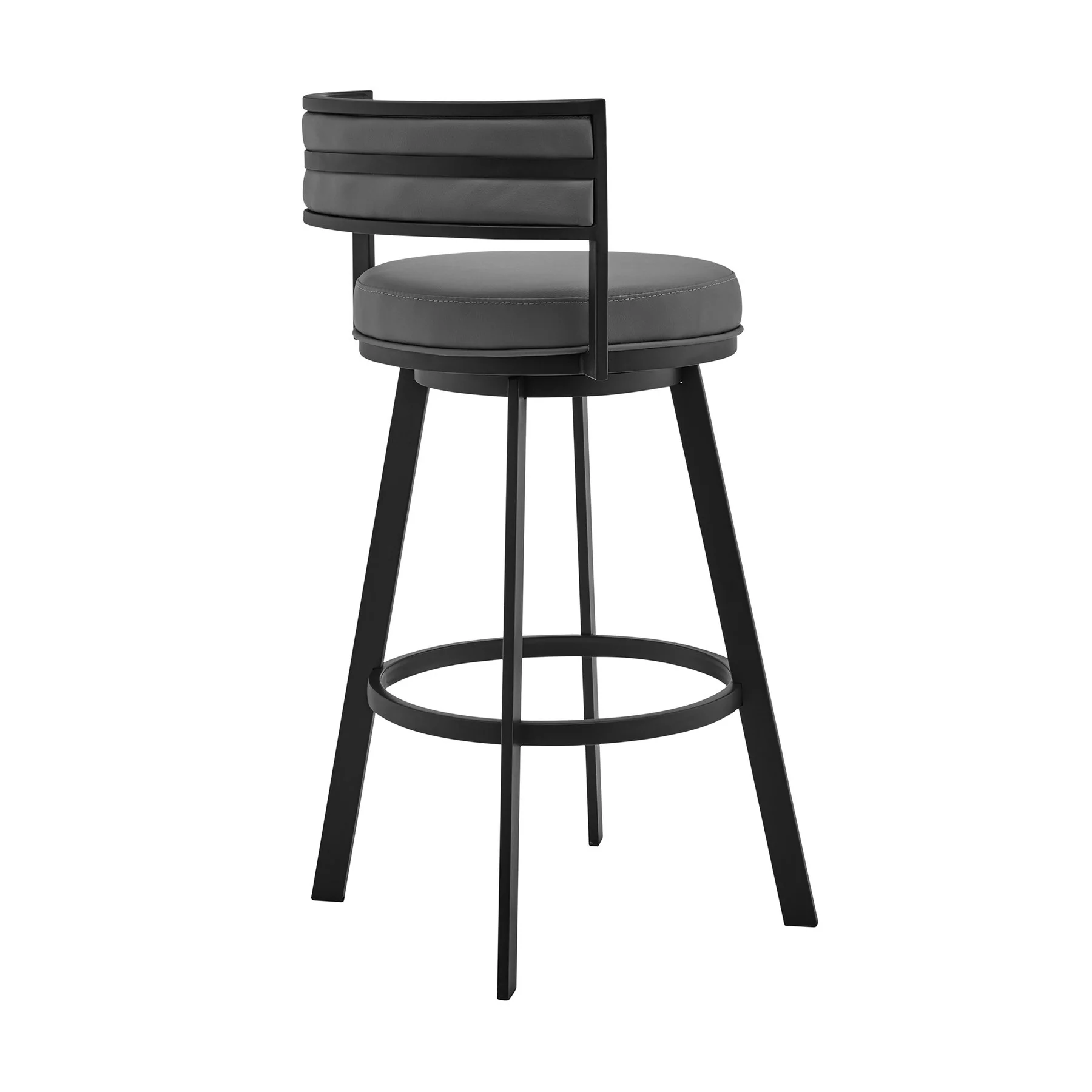 Roman 26" Gray Faux Leather and Black Metal Swivel Bar Stool - Image 3