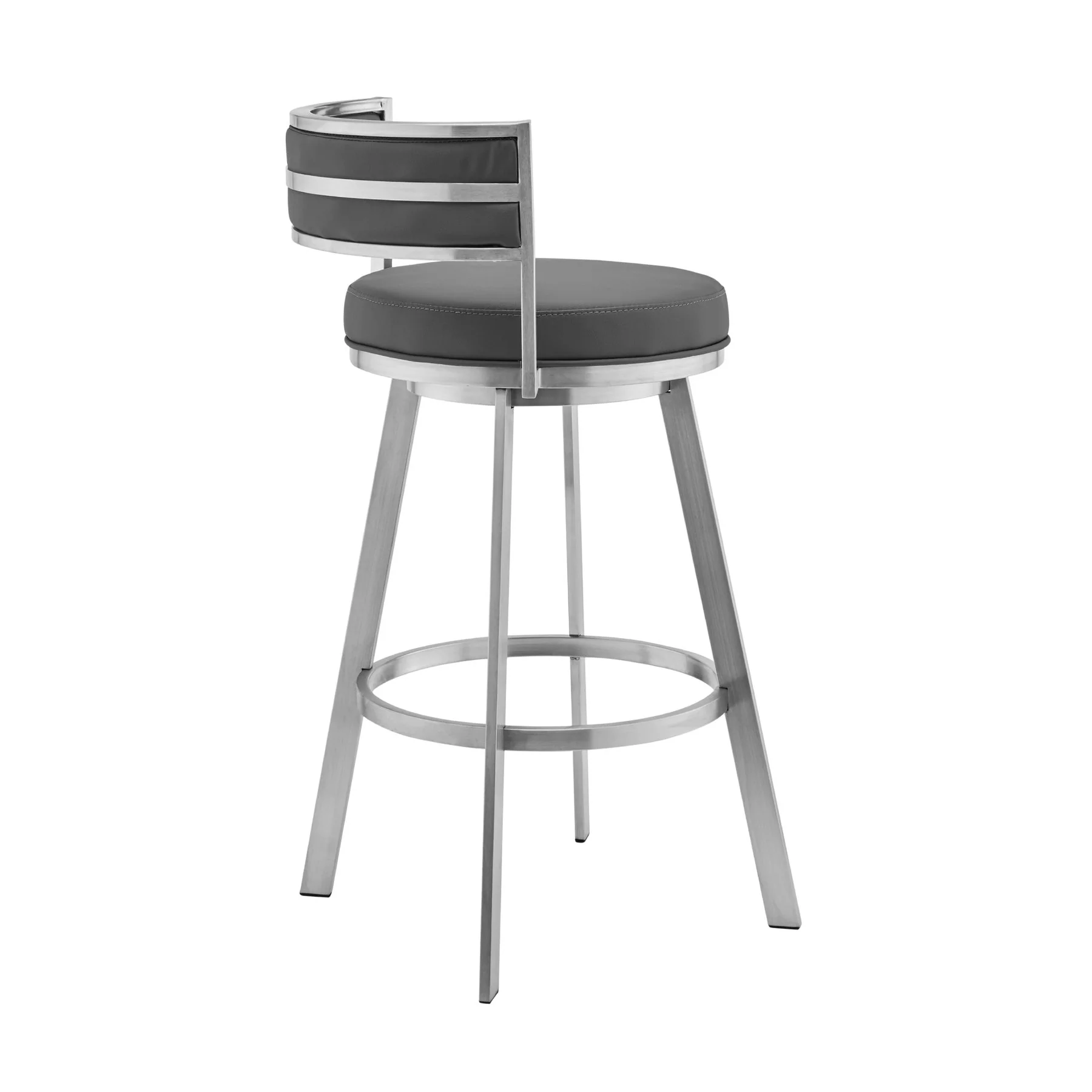 Roman 26" Gray Faux Leather and Brushed Stainless Steel Swivel Bar Stool - Image 3