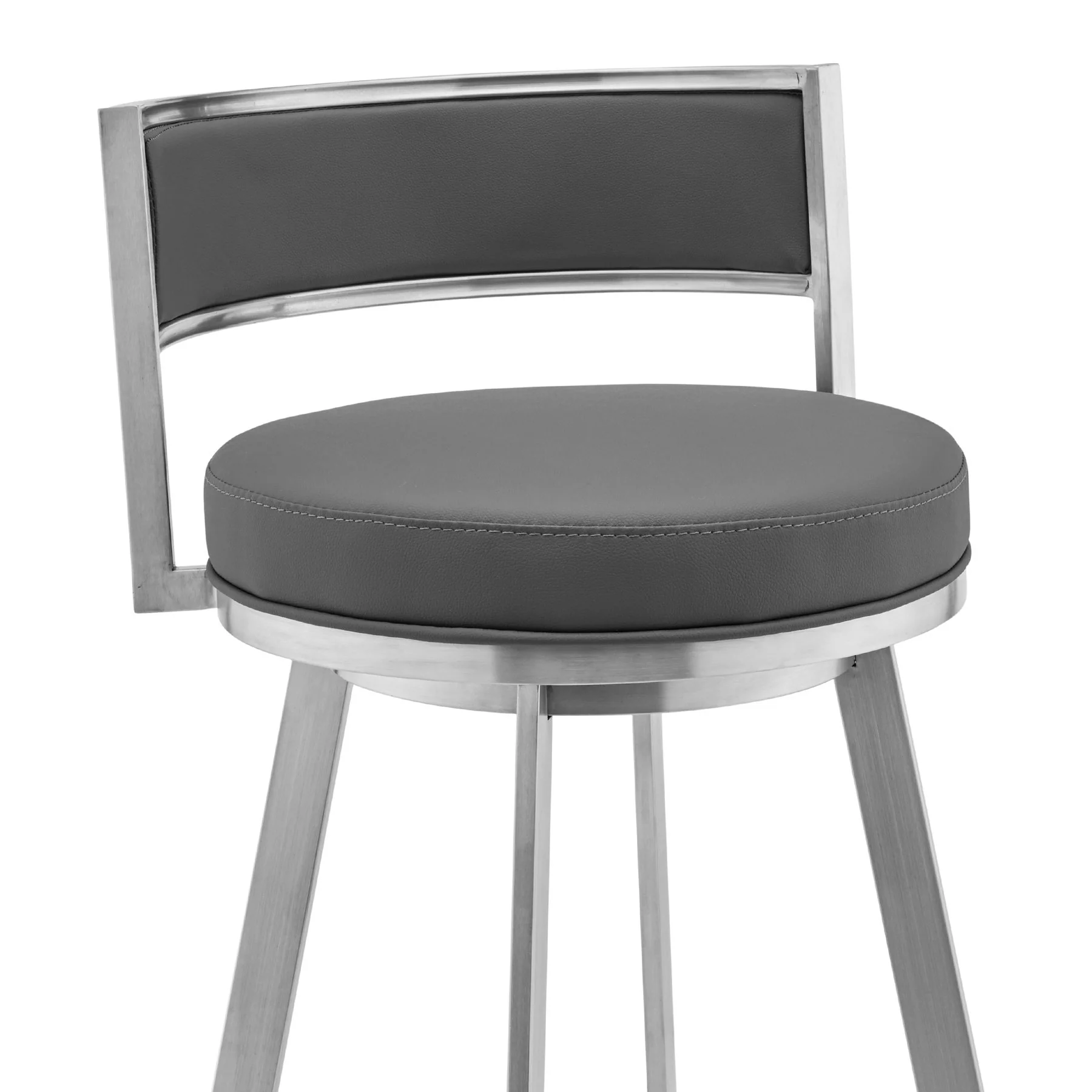 Roman 26" Gray Faux Leather and Brushed Stainless Steel Swivel Bar Stool - Image 4