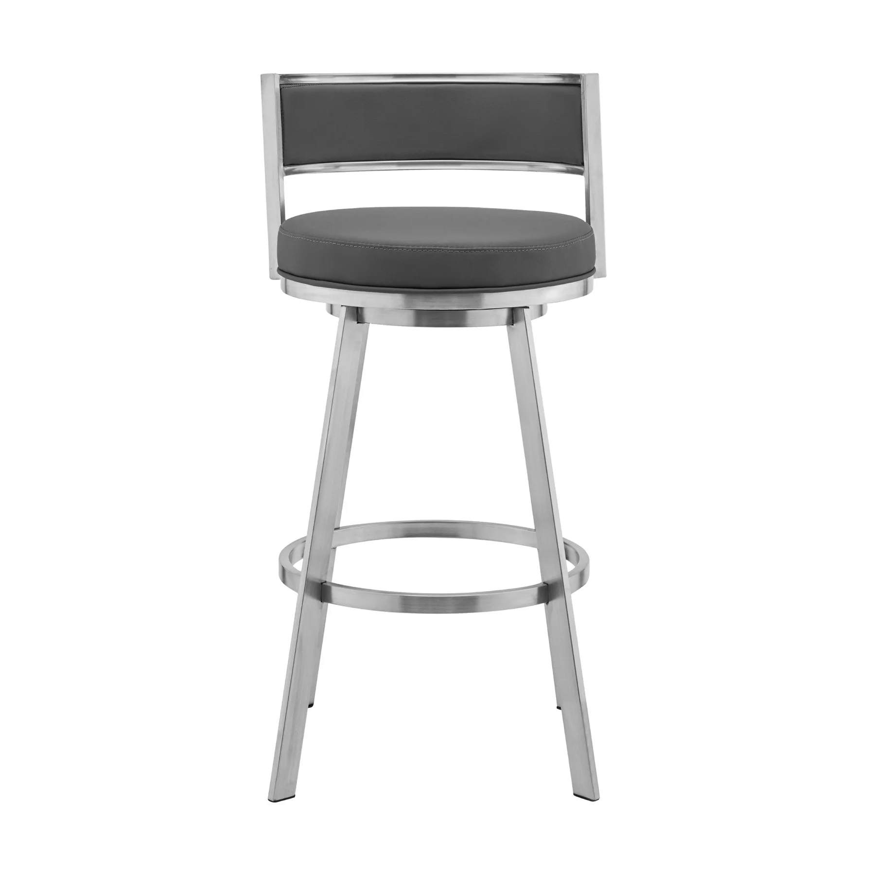 Roman 30" Gray Faux Leather and Brushed Stainless Steel Swivel Bar Stool - Image 2